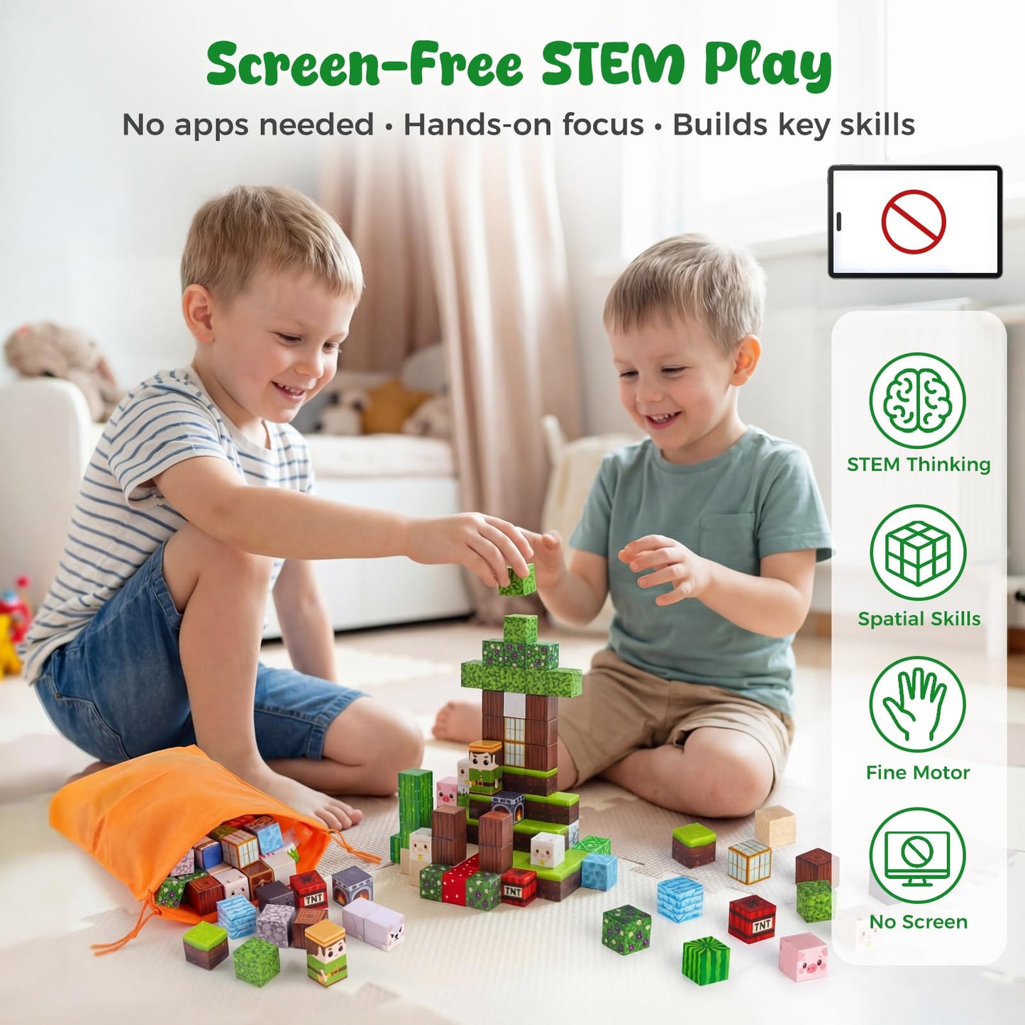 3 otters Magnetic Blocks 150PCS Forest Adventure Set, STEM Magnet Cubes & Magnetic Tiles Build Forest World Toys for Kids, Sensory Stacking Gifts for Boys & Girls Birthday
