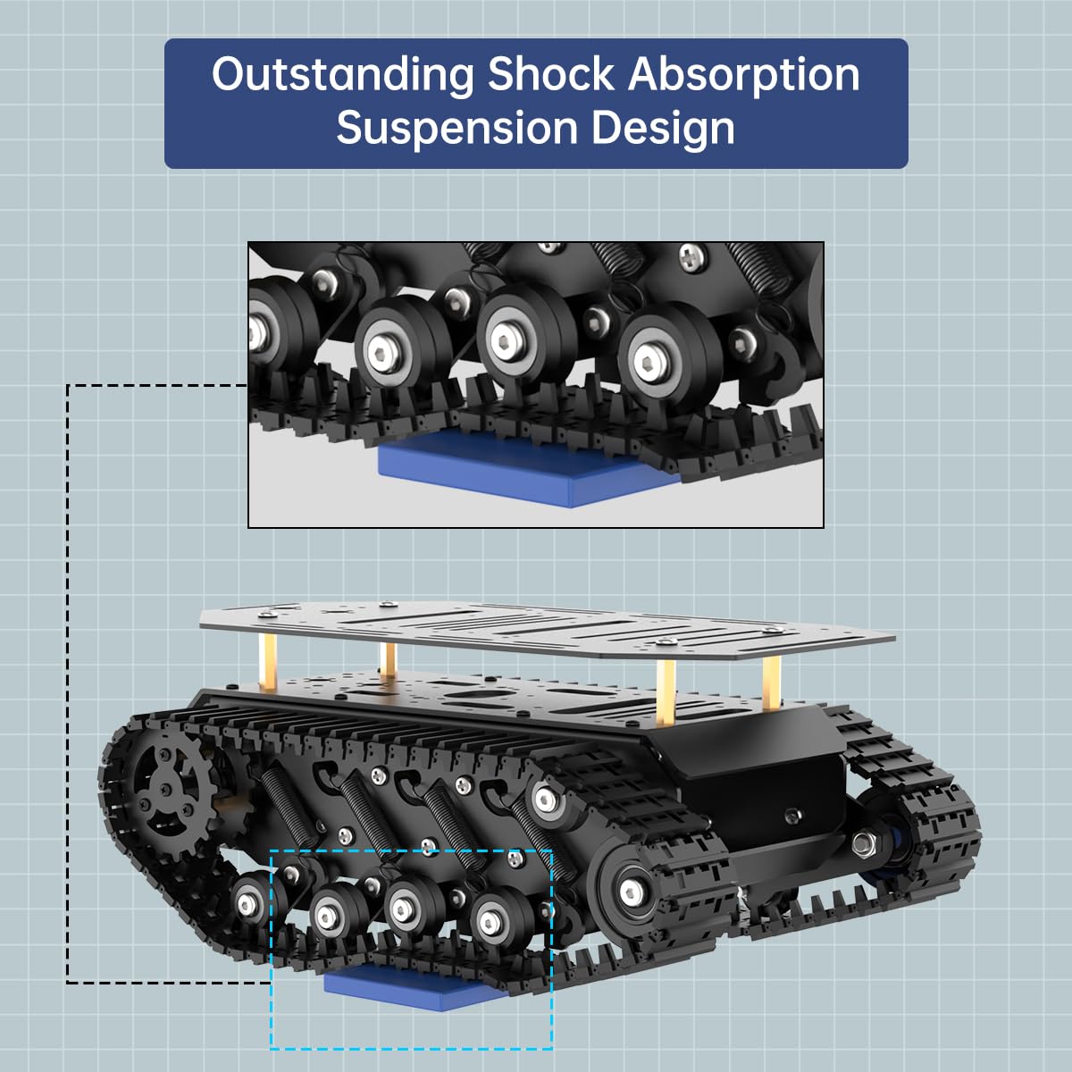 Robot Tracked Tank Car Chassis with Encoder DC Motor, Suspension Shock Absorption Chassis Car Double Layer Full-Metal Robotic Moving Platform Track for Arduion RPi Jetson DIY Maker Smart Robot Car