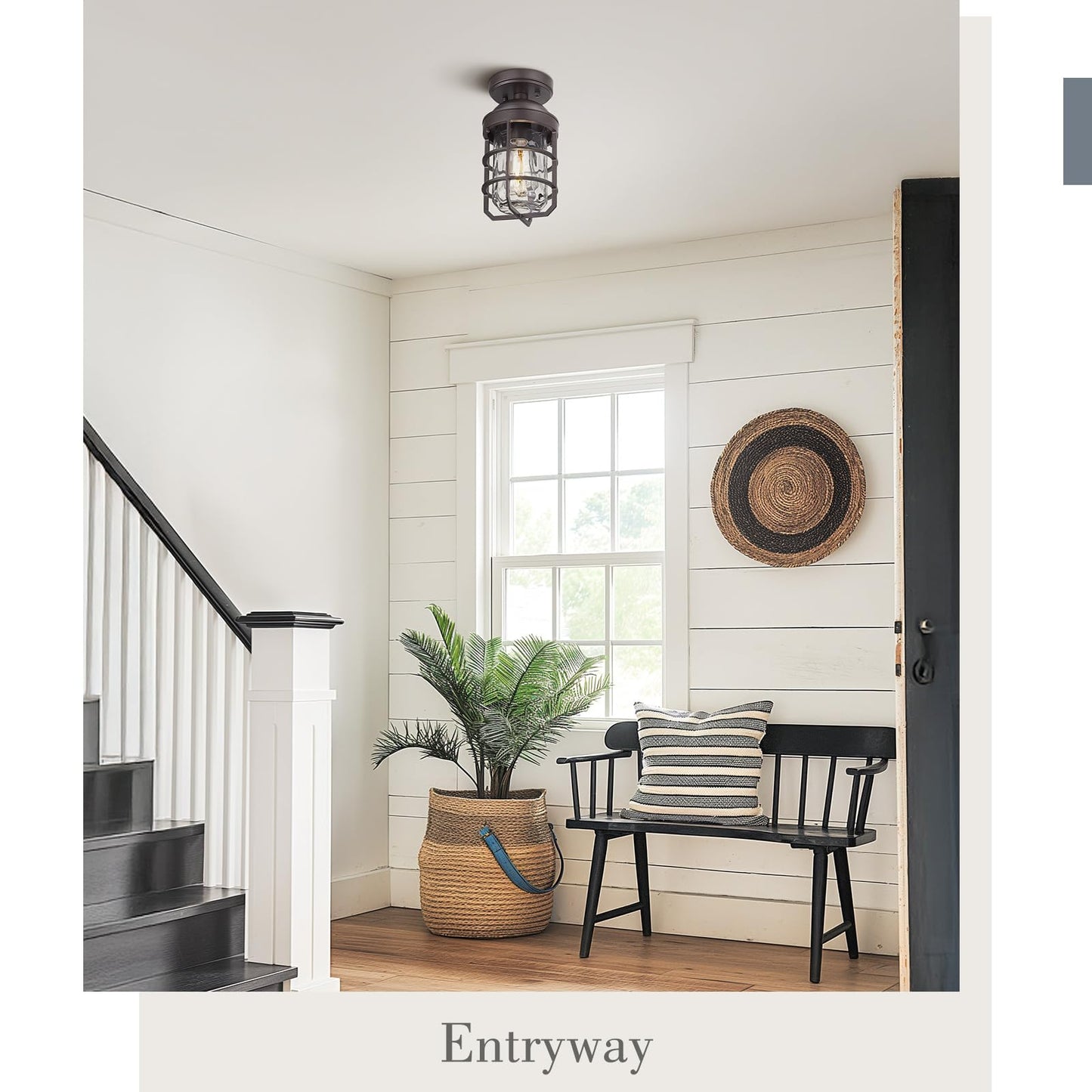Emliviar Oil Rubbed Bronze Ceiling Light Fixture, Retro 11.1in Semi Flush with Water Ripple Glass Shade, Model GE255LF ORB-WG
