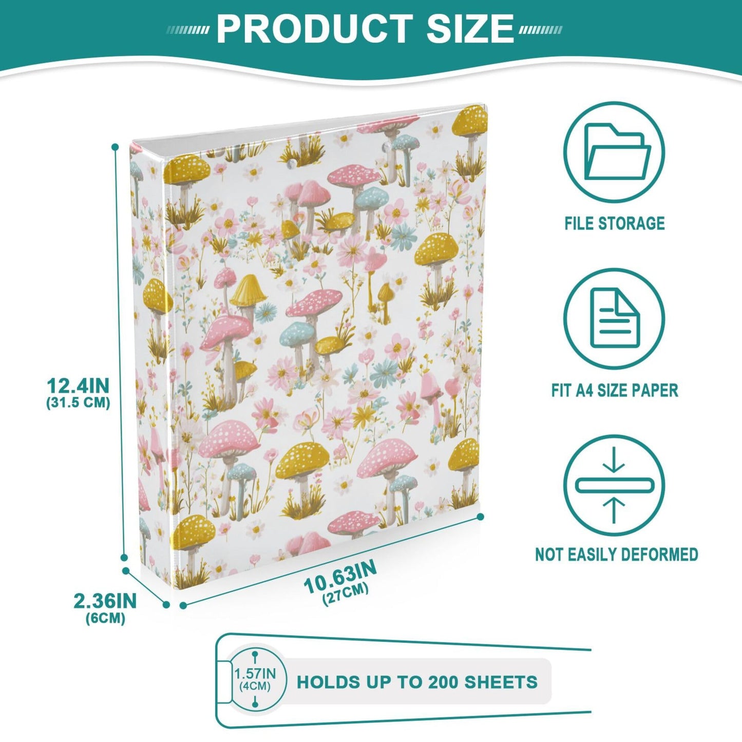 Mushroom Round Ring Binders 1.5 Inch Butterfly Snail Dragonfly Daisy Flowers 3 Ring Clipboard Binder for Office School Work Supplies File Folder Document 200 Sheet Capacity Easy Open