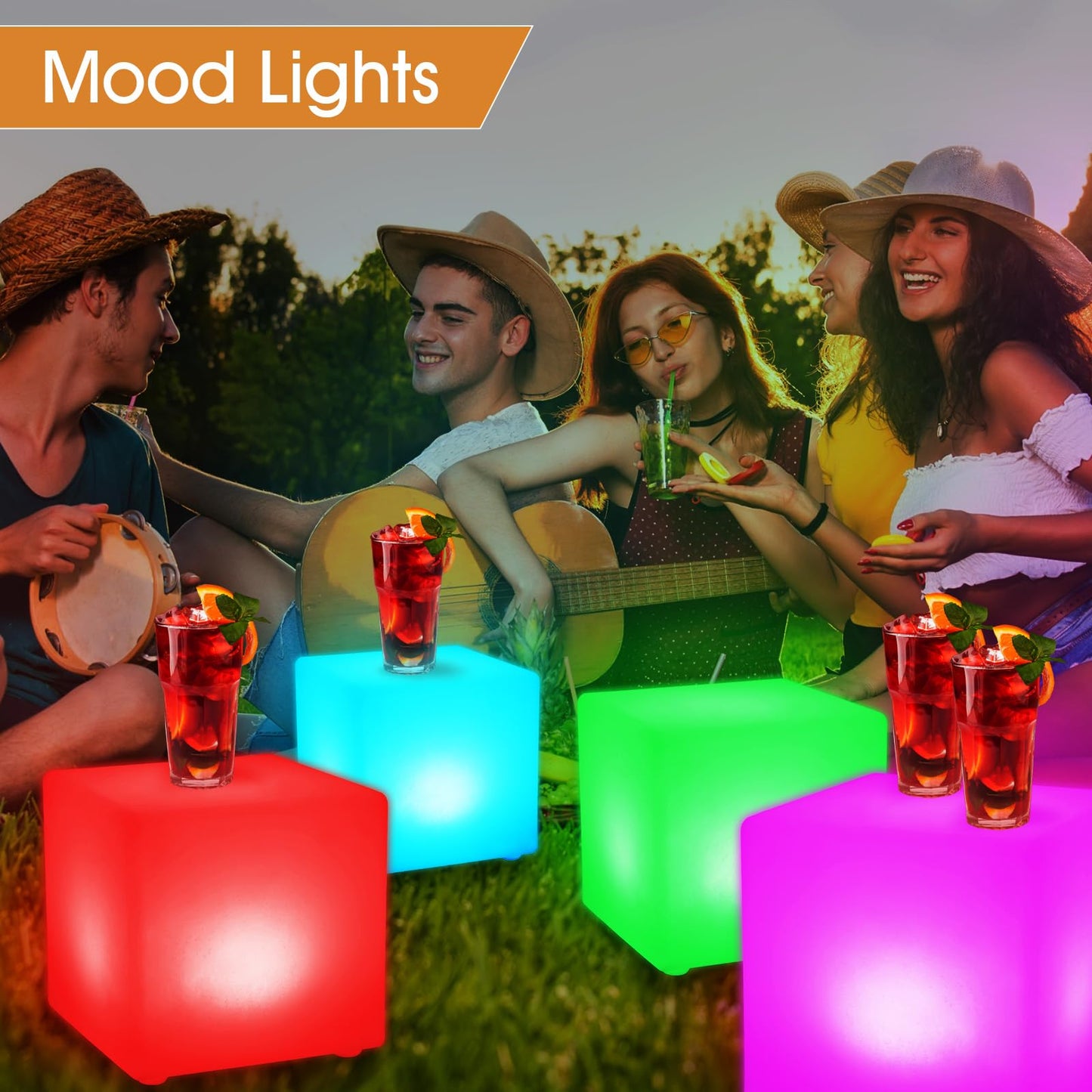 Frienda LED Mood Lamp - Waterproof Light Up Cube, 16 Colors, 8 Inch, White, Model FR2213