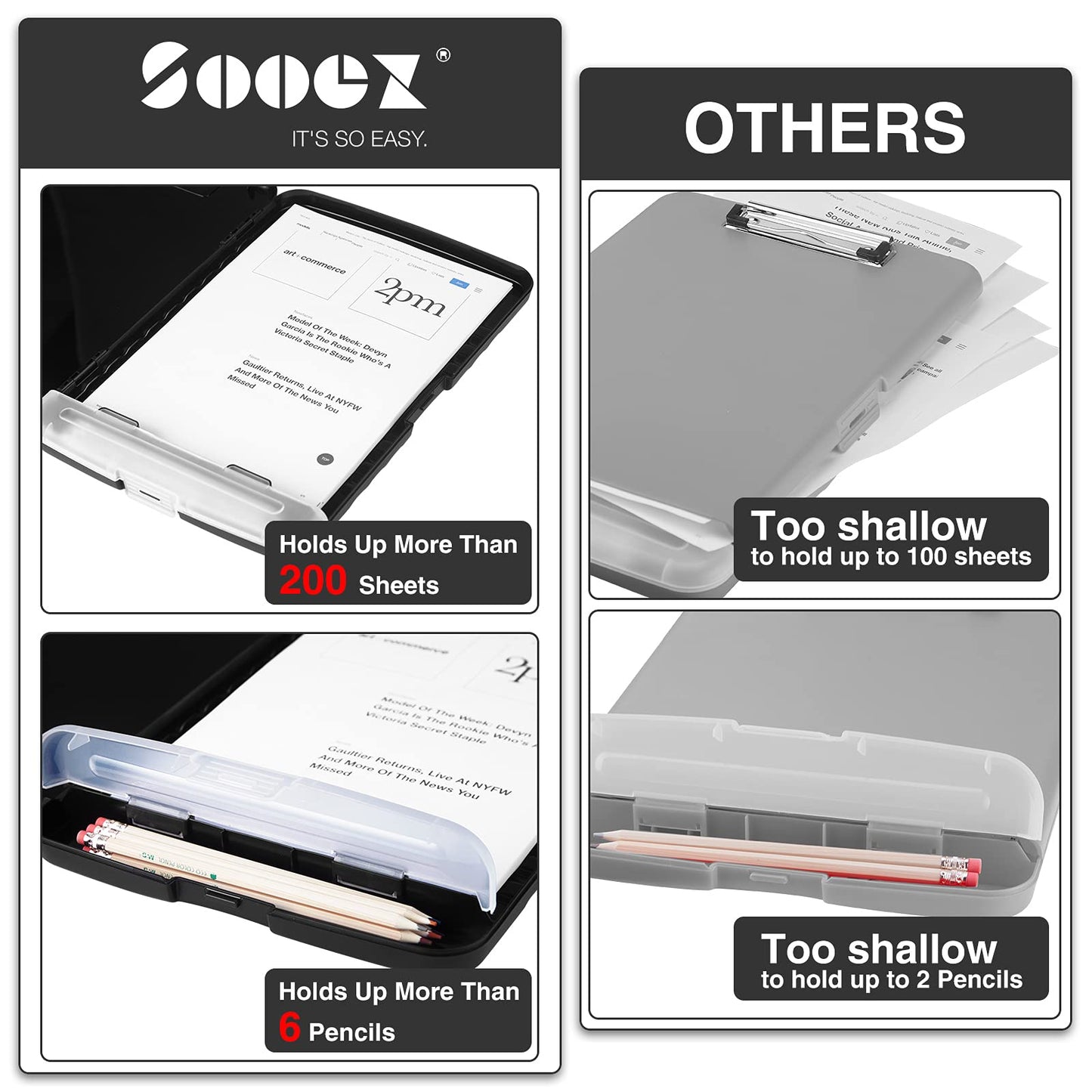 Sooez Clipboards with Storage, High Capacity Clip Boards 8.5x11 with Storage, Heavy Duty Nursing Clipboard Folder, Plastic Clipboard with Pen Holder for Women Teachers Work, School & Office Supplies