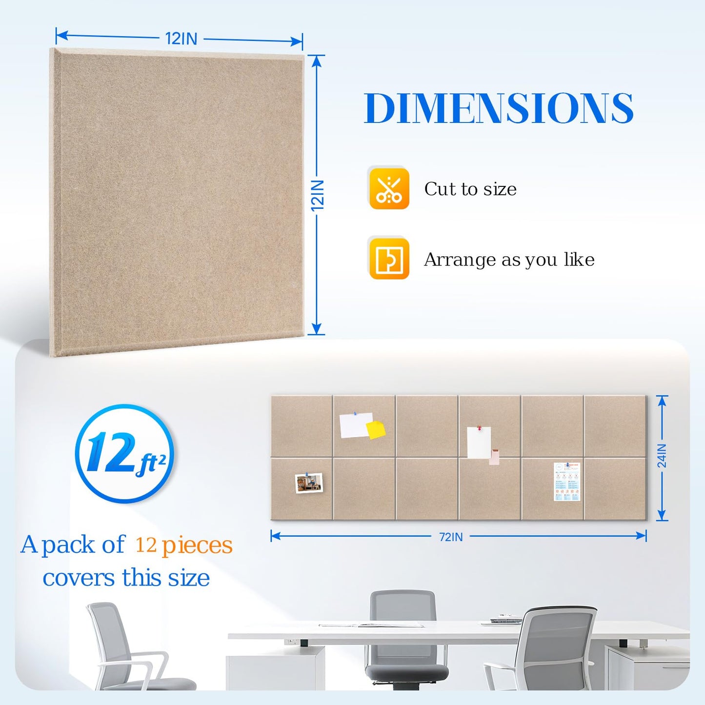 DOLLAR BOSS Large Cork Board for Wall 48" x 36" x 0.5" Bulletin Board 12 Packs Corkboard Tiles Self Adhesive Felt Wall Tiles for Office Home School, Latte