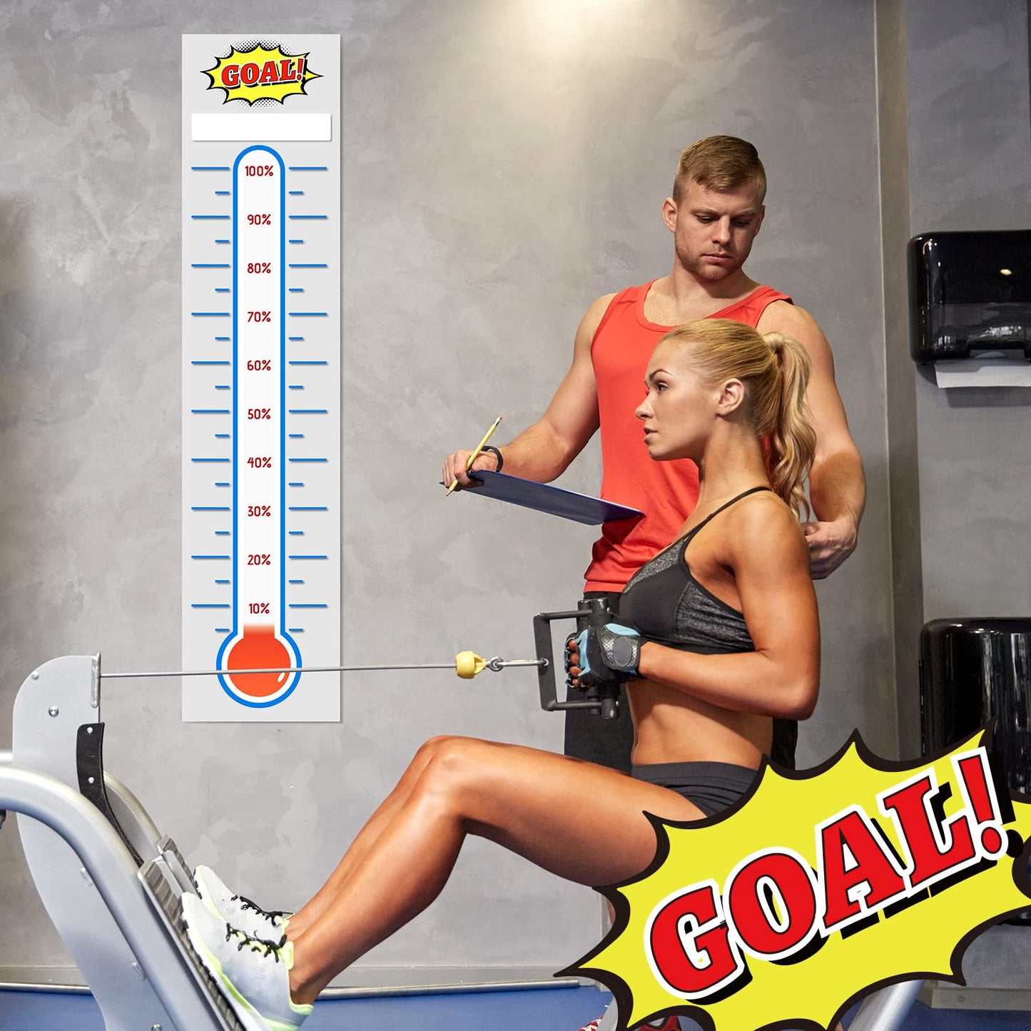 Junkin 6 Pcs Fundraising Thermometer Goal Charts Tracker Decal 48 x 11 Inch Dry Erase Thermometer Goal Setting Wall Poster Removable Giant Vinyl Sticker Office Wall Posters(White)