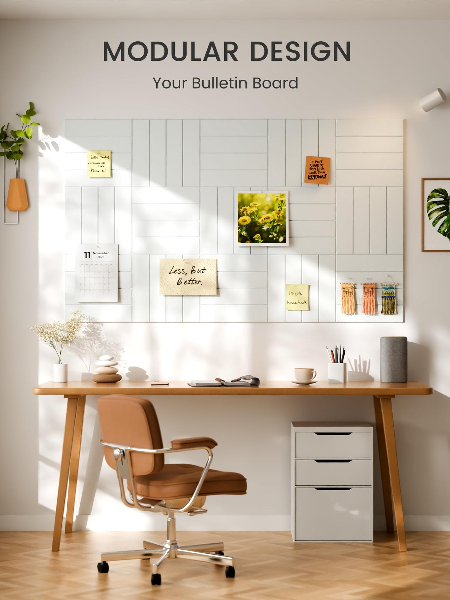 Bumusty Large Cork Board Alternative-48 x 36" Felt Bulletin Board Tiles, with 30 Pushpins, 70 Adhesive Tabs, Bold-Stripe 12-Pack, Cork Boards for Office Push Pin Board Felt Board-Cold White