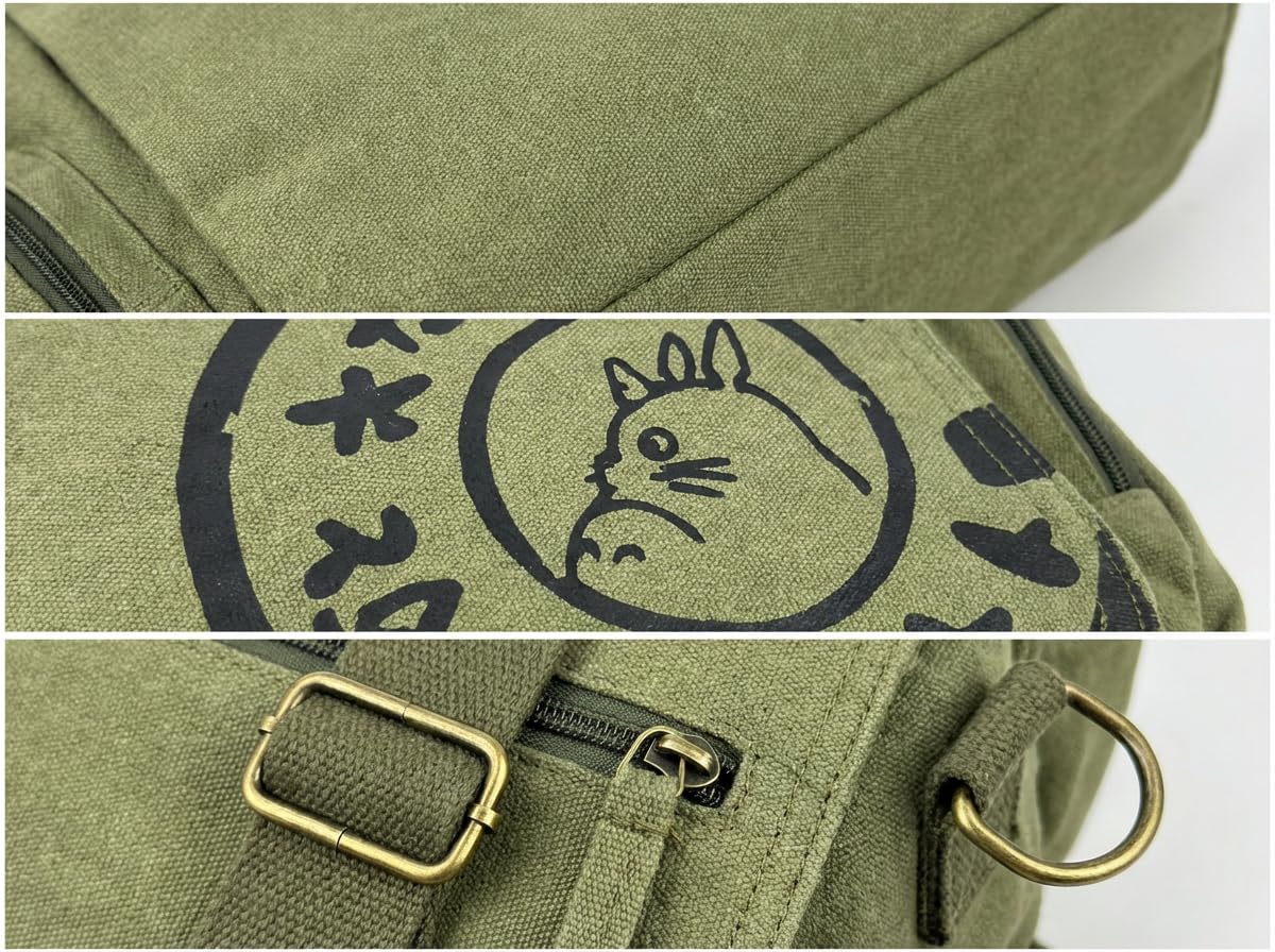 Zxtvmn Japanese New 2026 My Neighbor Canvas Messenger Bags Cartoon Students Book Crossbody Bags with Mutiple Pockets, Compatible with my neighbor totoro bag (Khaki)