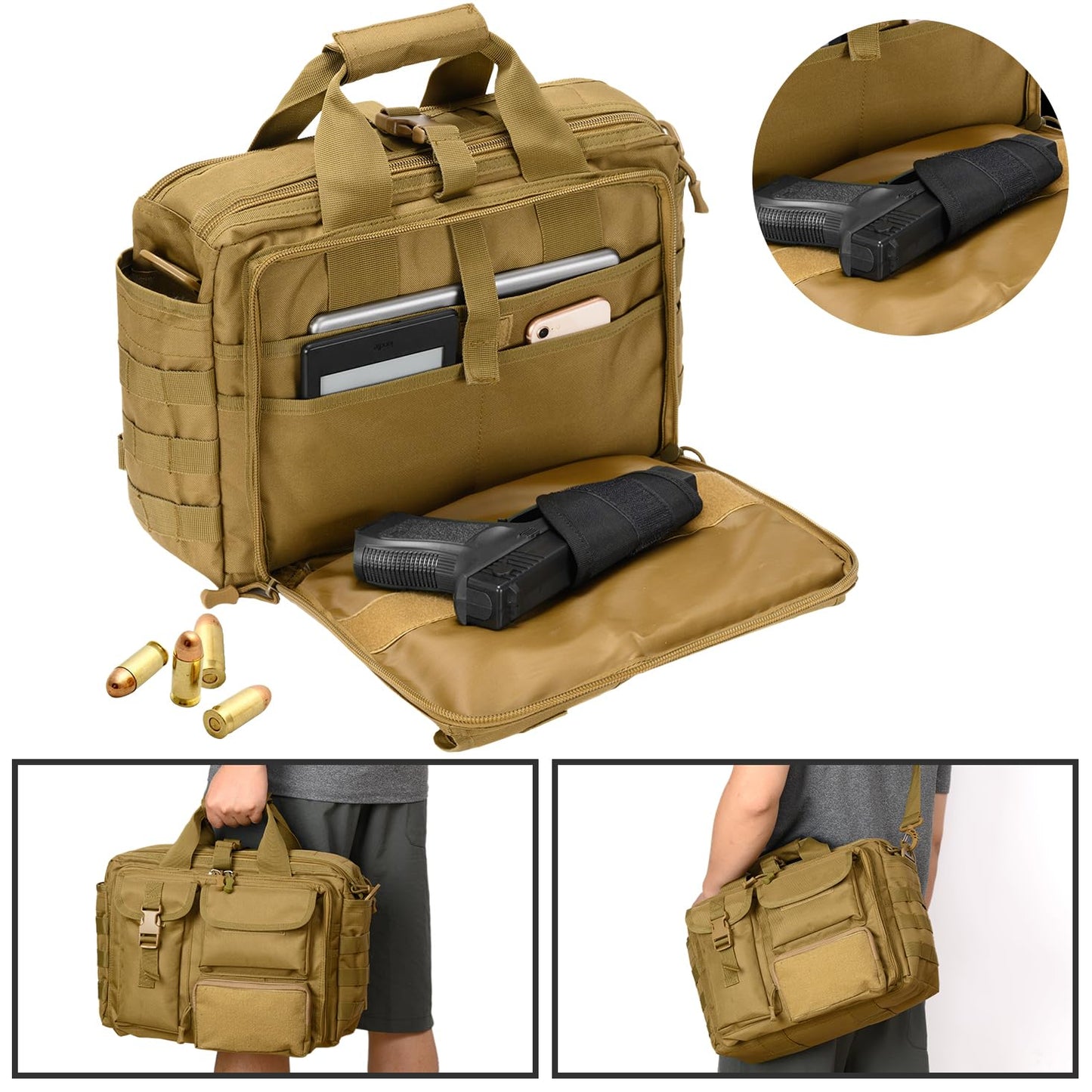 Stypos Tactical Messenger Bag, 15.6/17.3 Inch Tactical Briefcase for Man Military Laptop Bag Messenger Shoulder Bag (Khaki)