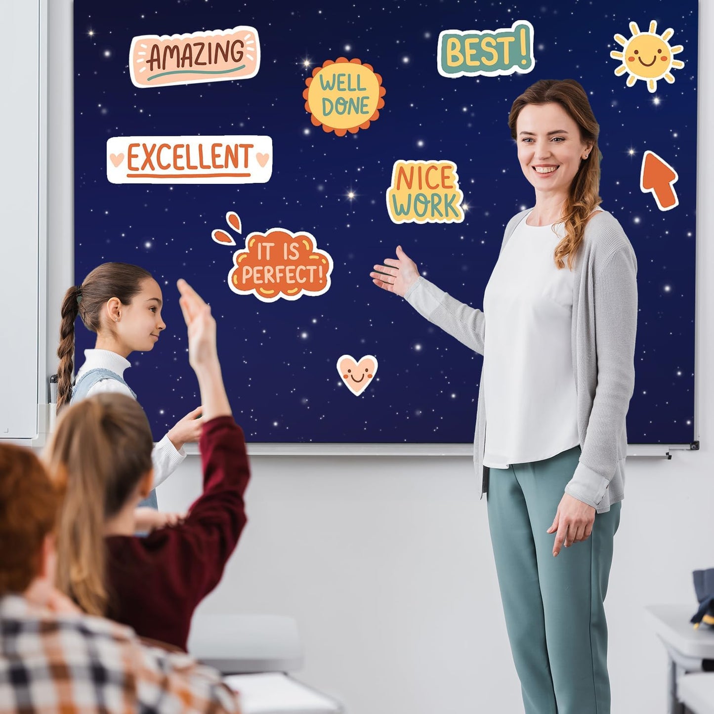 120x47 in Bulletin Board Fabric Background Back to School Classroom Decoration Large Polyester Photography Backdrop for Class Home Office Wall Decor Pillows Curtains Crafts Starry