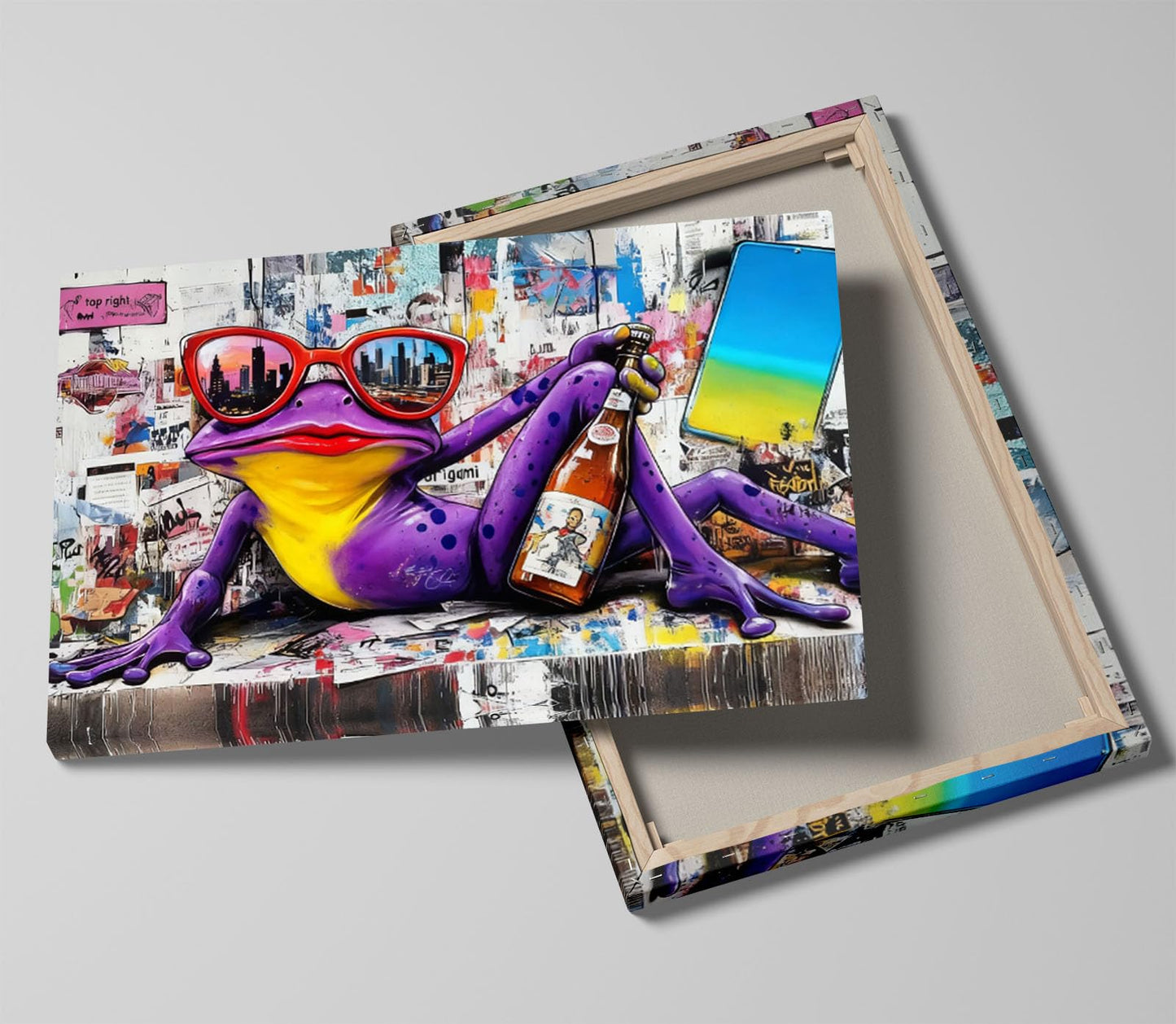 16x24 Urban Graffiti Purple Frog with Sunglasses Wall Art Canvas Painting Gallery Pop Art Street Artwork Decor Teen Little Boys Room Pictures Kids Bedroom Framed Posters for Men Office Living room