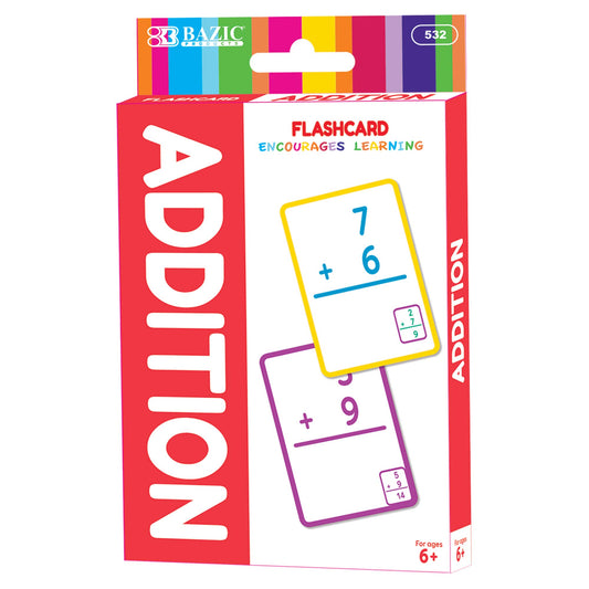 BAZIC Products Addition Flash Cards, 36 Cards, Ages 6+, for Kids Learning Classroom, Box of 24