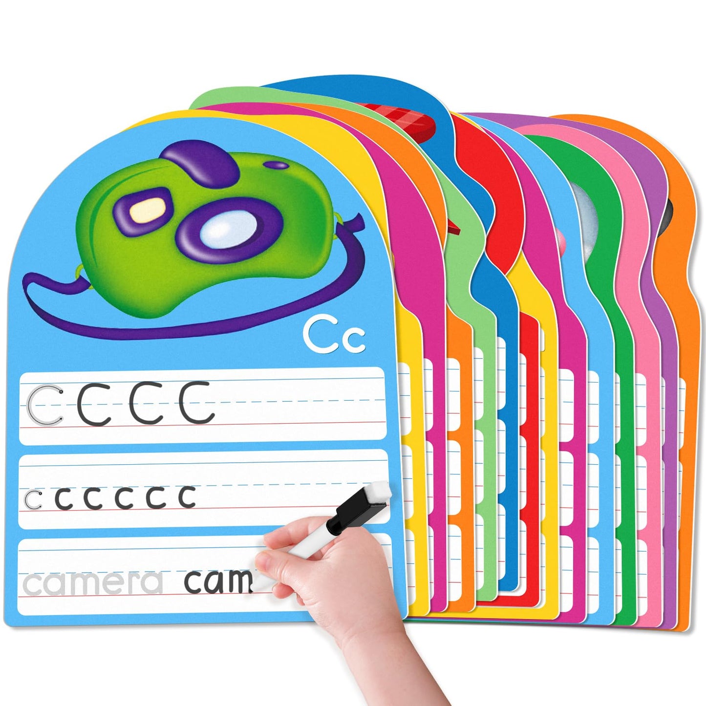 Alphabet Writing Practice Cards, Handwriting Letter Educational for Kindergarten & Grade 1-3, Double-Sided Printing for Trace Uppercase Lowercase Letters, 13 Dry Erase Cards, 26 Pages