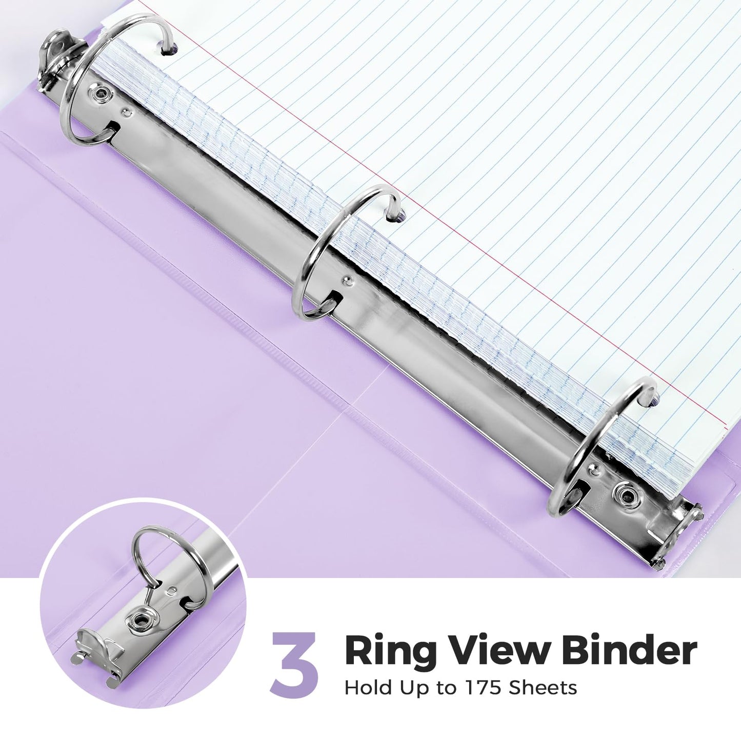 SKYDUE 1 Inch 3 Ring Binder with 8 Tab Dividers & 24 Labels, Pastel Binder Organizer for Letter Size Paper, Aesthetic School Binder for Notes, Documents, Office & Home Organization, Purple