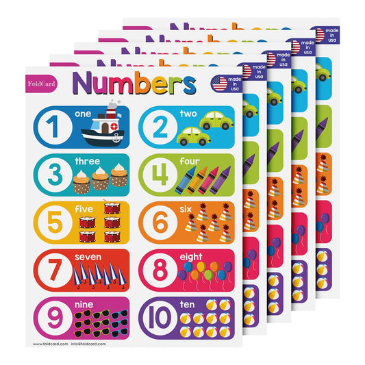 Numbers 1-10 Chart for Preschool to Grade 1 Kids – Bright and Colorful Educational Visual/Learning Aid Poster Decoration for Classroom or Home | Glossy Durable Cardstock | 8.5" x 11" | 5 per Pack