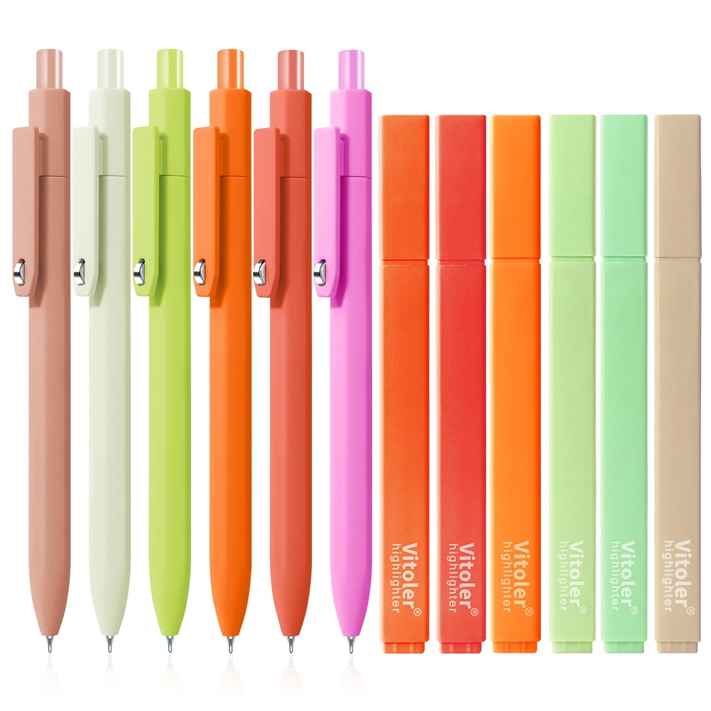 Piochoo Highlighters and Pens, 6PCS No Bleed Aesthetic Highlighters and 6PCS 0.5mm Black Ink Gel Pens for Journaling, School and Office Supplies