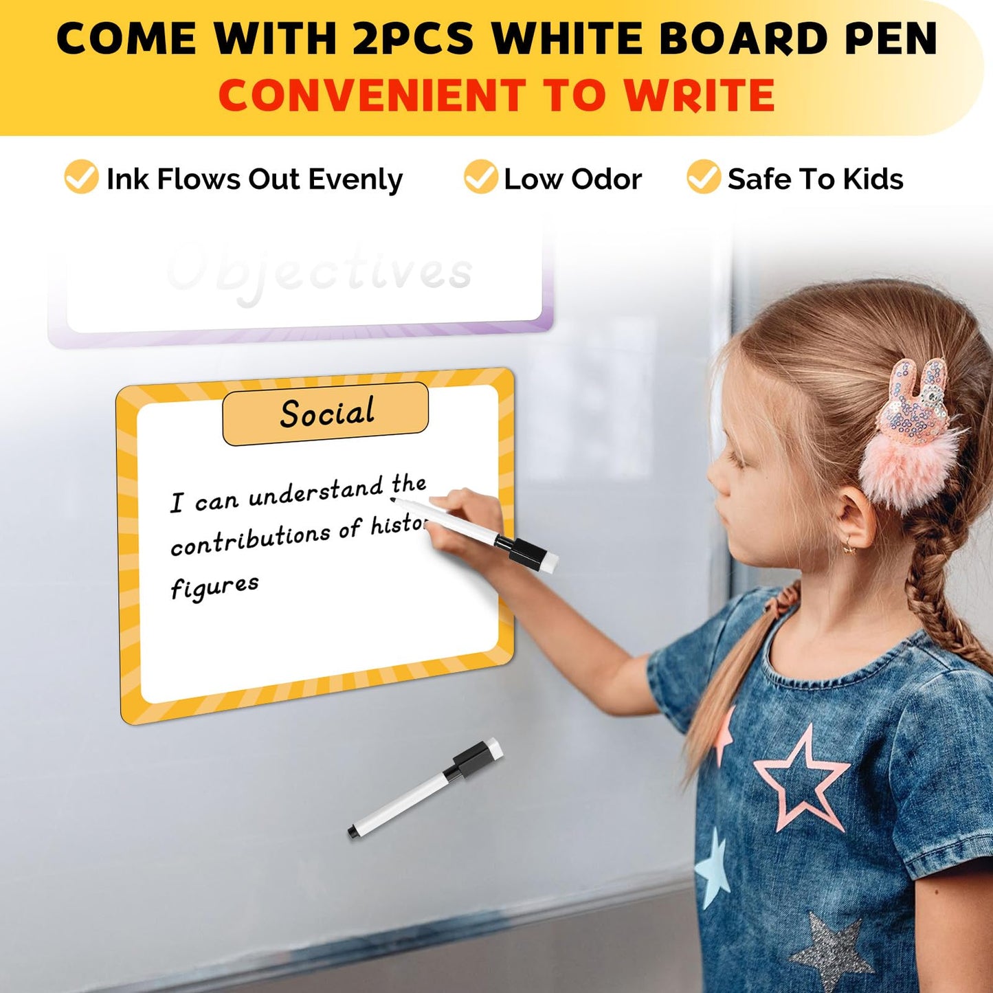 KIKIGOAL Reusable Magnetic Write and Wipe Paper Classroom Organization Chart, Dry Erase Objectives Learning Magnets for Class Whiteboard with 2 Writing Markers, Great for Classroom Goals Targets
