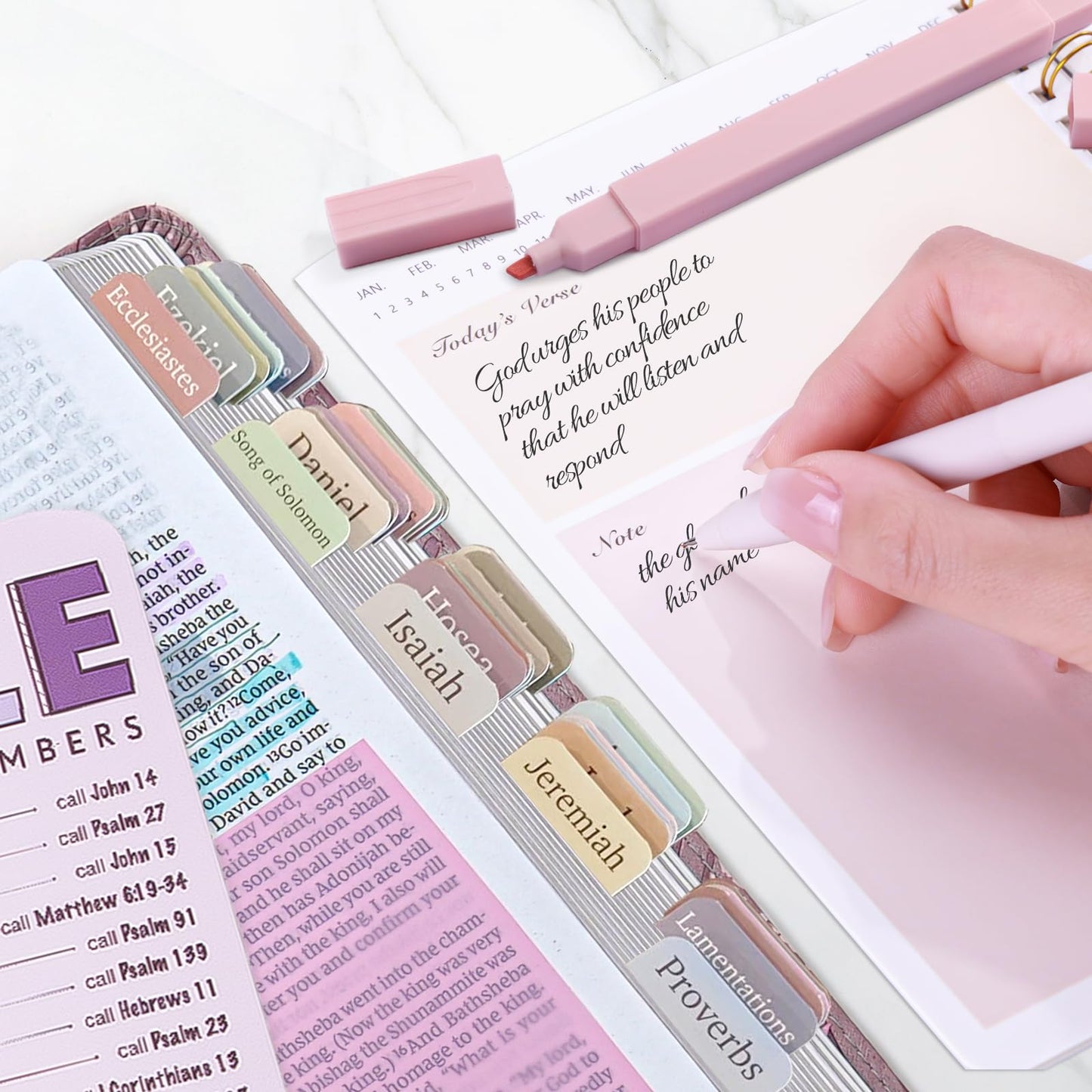 XKDOUS Bible Study Supplies Journaling Kit for Women, Bible Study Kit, 12 Pastel Highlighters and 12 Pens No Bleed, 75 Laminated Tabs, Prayer Journal Pencil Case and More, Pink
