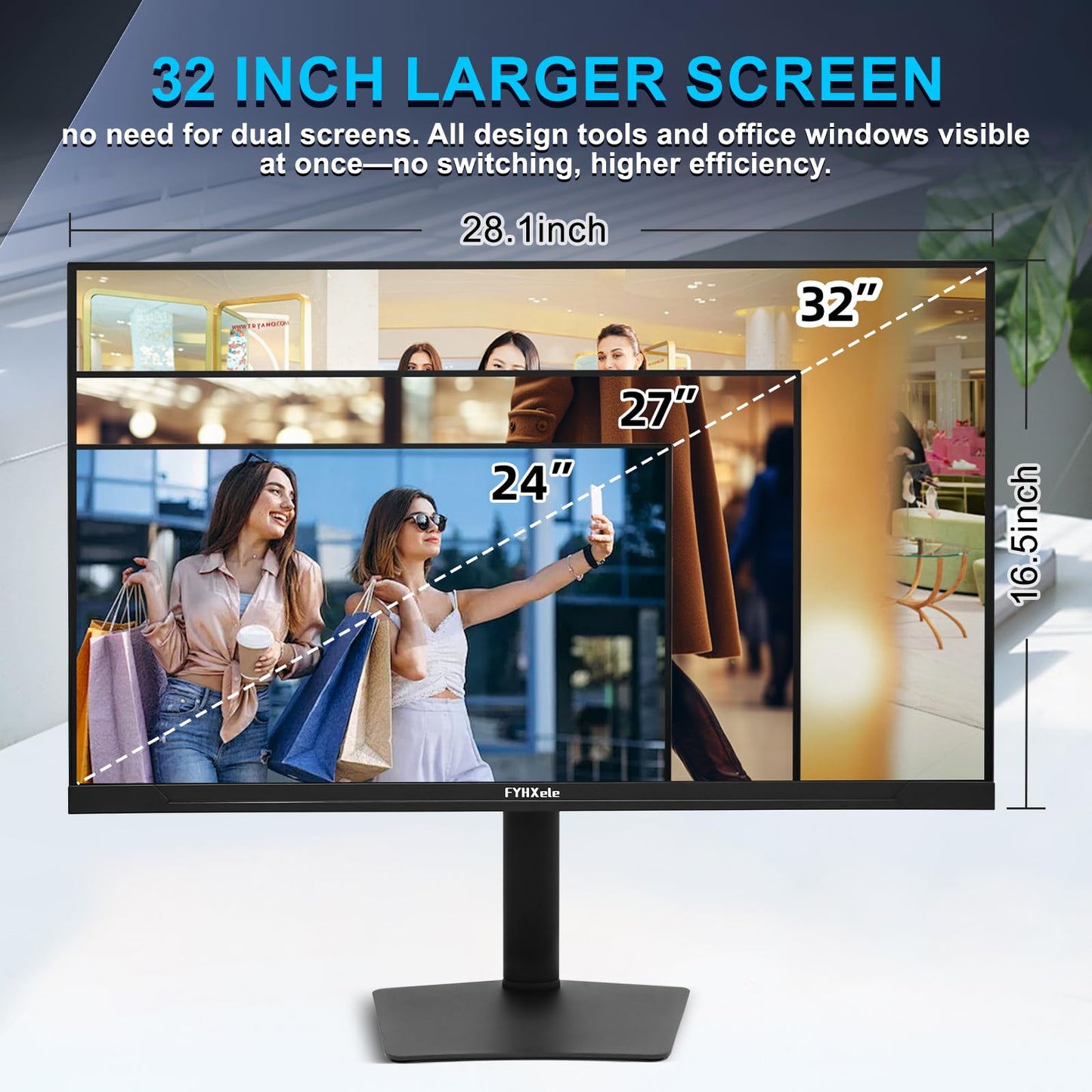 FYHXele 32 Inch Large Touchscreen Monitor QHD 1440P 100Hz,USB-C, HDMI, Displayport,Height/Swivel/Tilt/Rotating Adjustable Stand, IPS Multi-Touch PC Monitor for mall, Office, Gaming