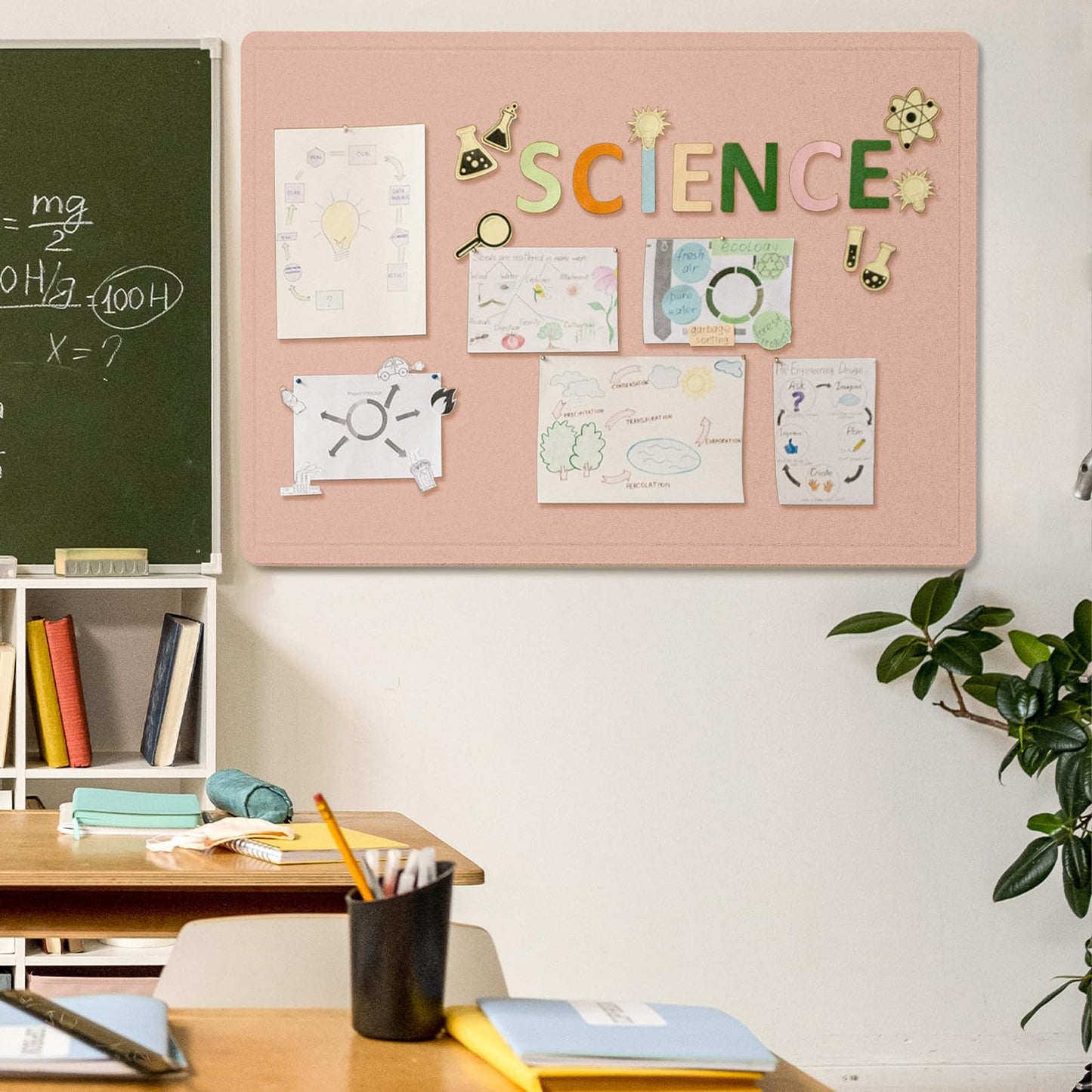 Large Bulletin Board - 48 x 36 Inches, Decorative Felt Pin Board for Wall - 4' x 3' Foldable Photo Display Board with Self-Adhesive Tape,Includes 20 Push Pins - Mauvey Pink