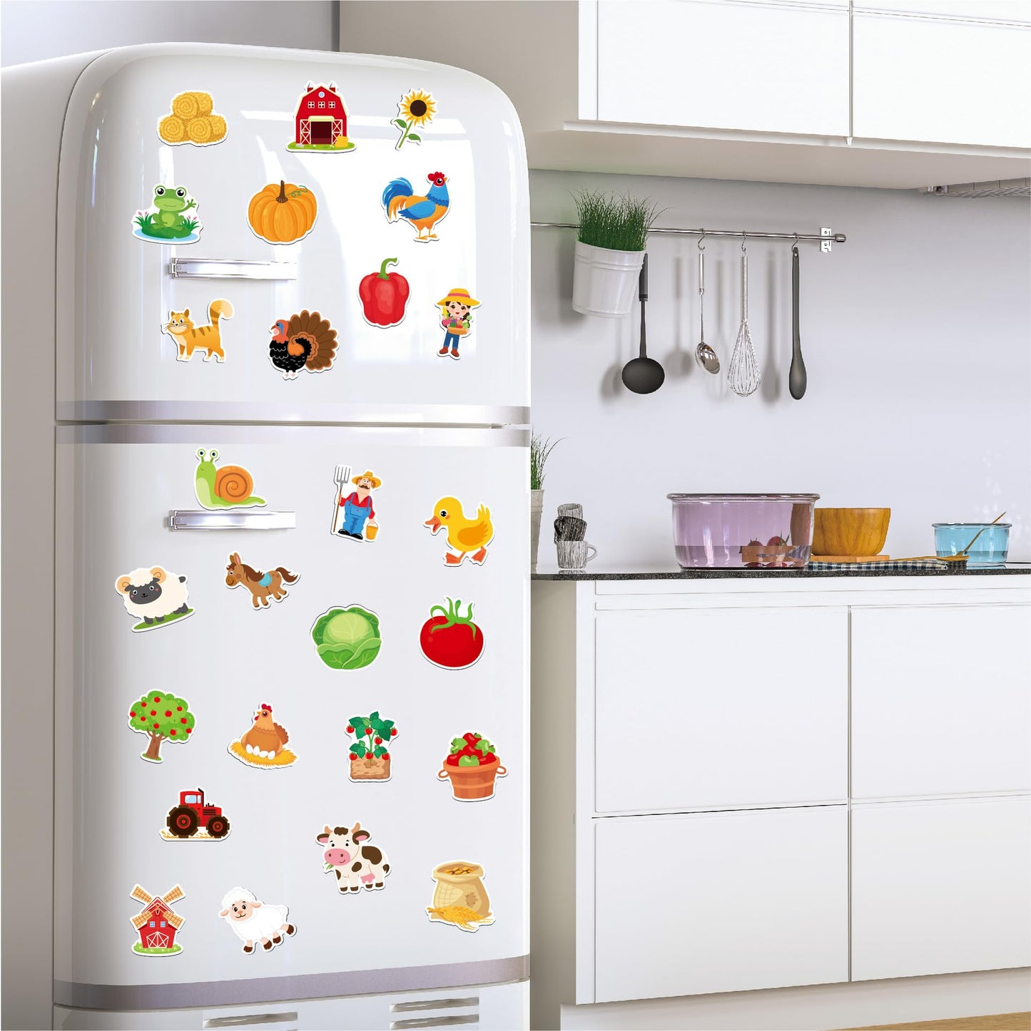 Fecheche Large Size Cute Fridge Magnets for Toddlers, Preschool Spelling Learning Education Refrigerador Magnetic Toy (Farm 48pcs)