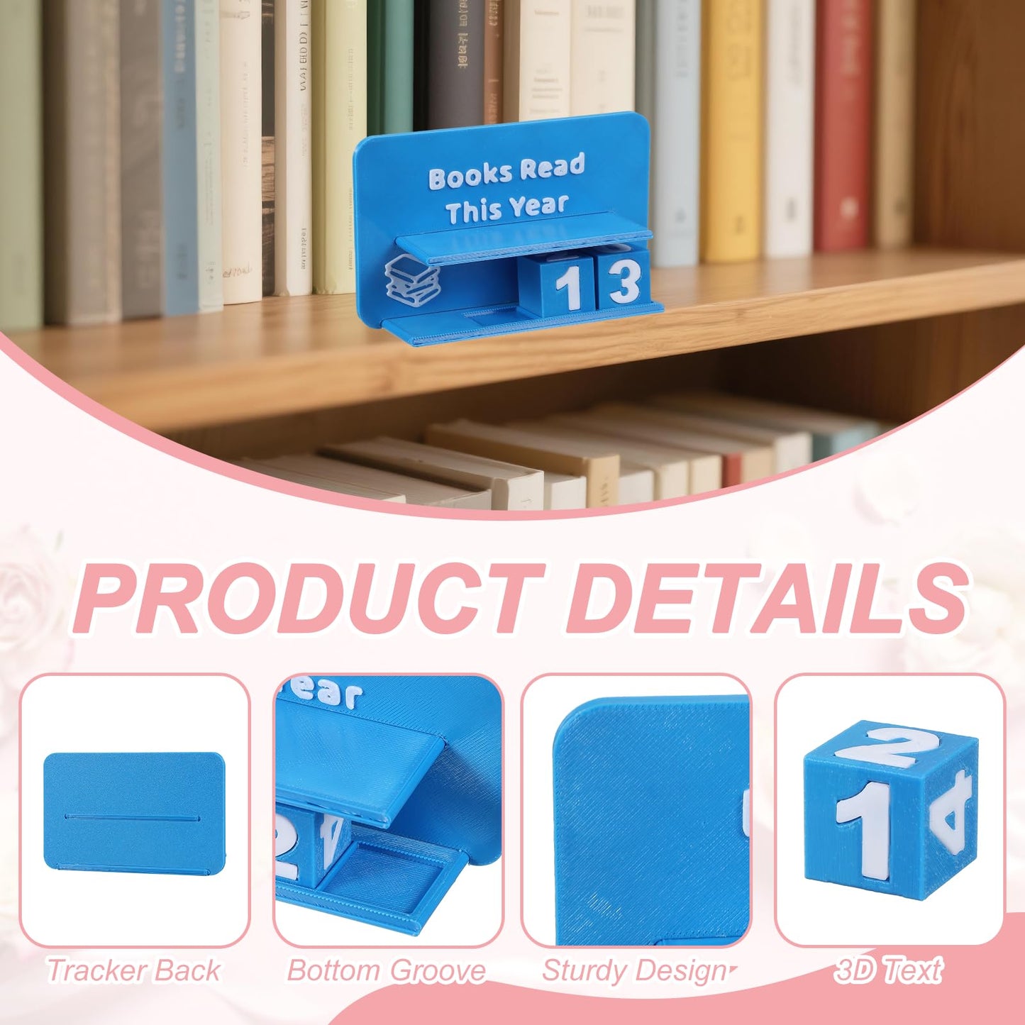 PATIKIL Books Read This Year Tracker, 3D Reading Challenge Counter Sign Library Bookshelf Decor Reading Challenge Number Up to 999 Books Gift for Reader Book Lovers Teachers, Blue