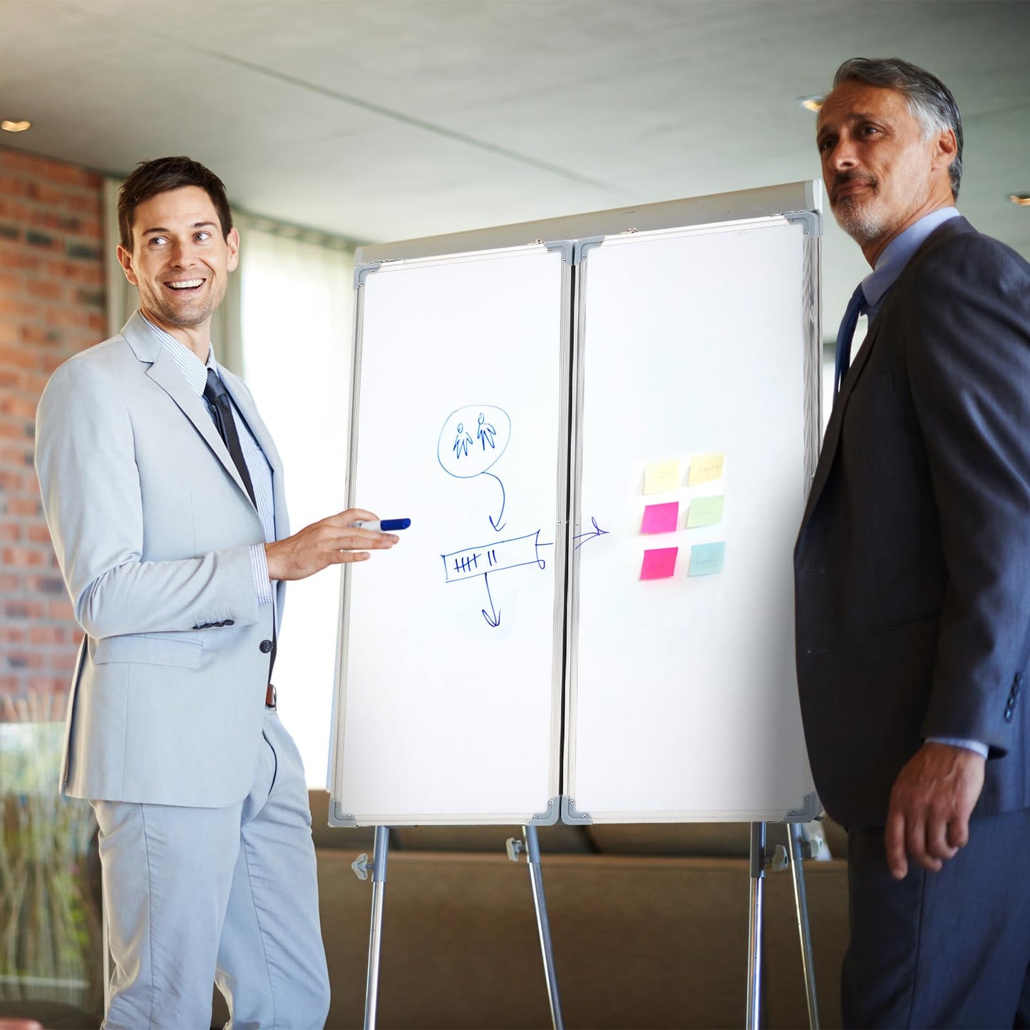 AmazingSpark 48” x 36” Foldable Whiteboard Dry Erase Board Large Tri Folding Whiteboard Magnetic Dry Erase Board, Wall Aluminium Frame and Pen Tray for Office, Home