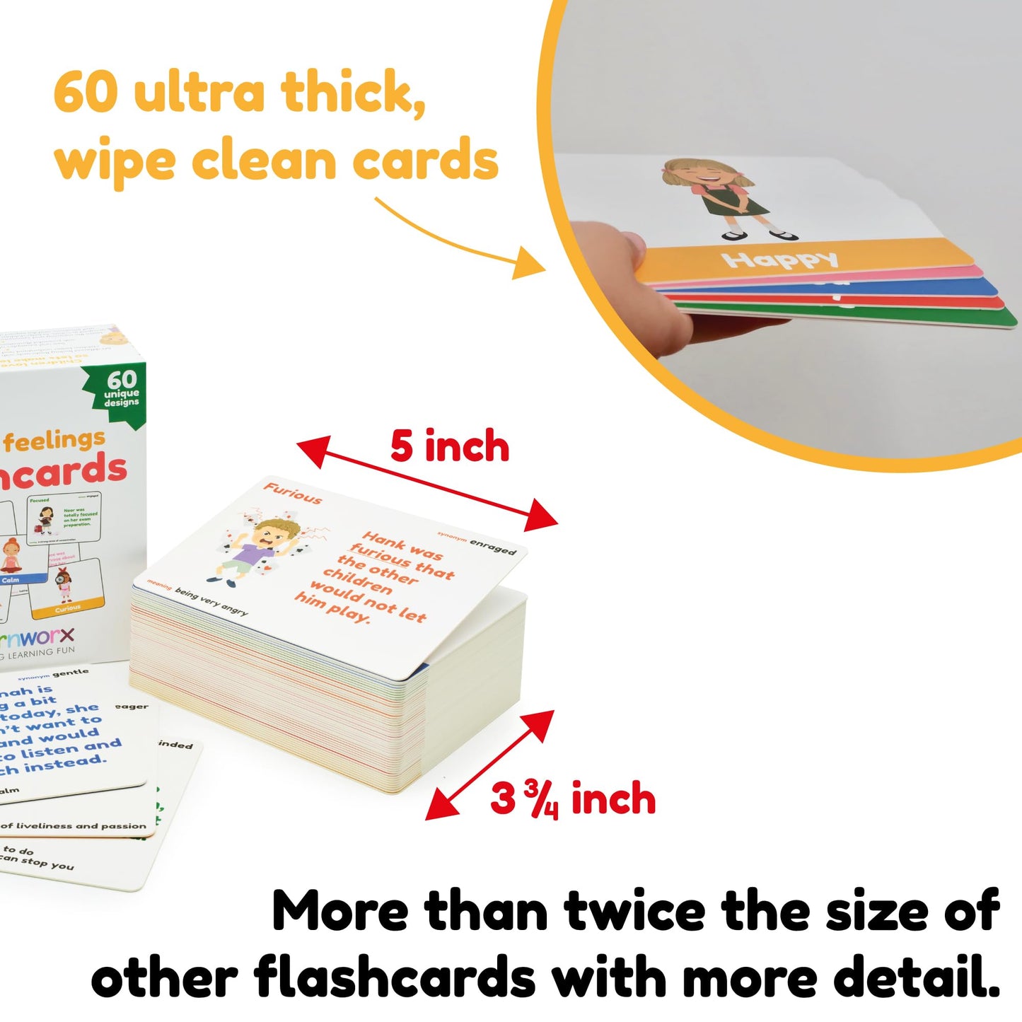 Emotion Cards for Kids, Feeling Cards Game | 60 Emotion & Feeling Flash Cards for Kids | Learn Feelings and Needs Cards | Teach Mixed Emotions & Emotional Intelligence Cards to Children & Toddlers
