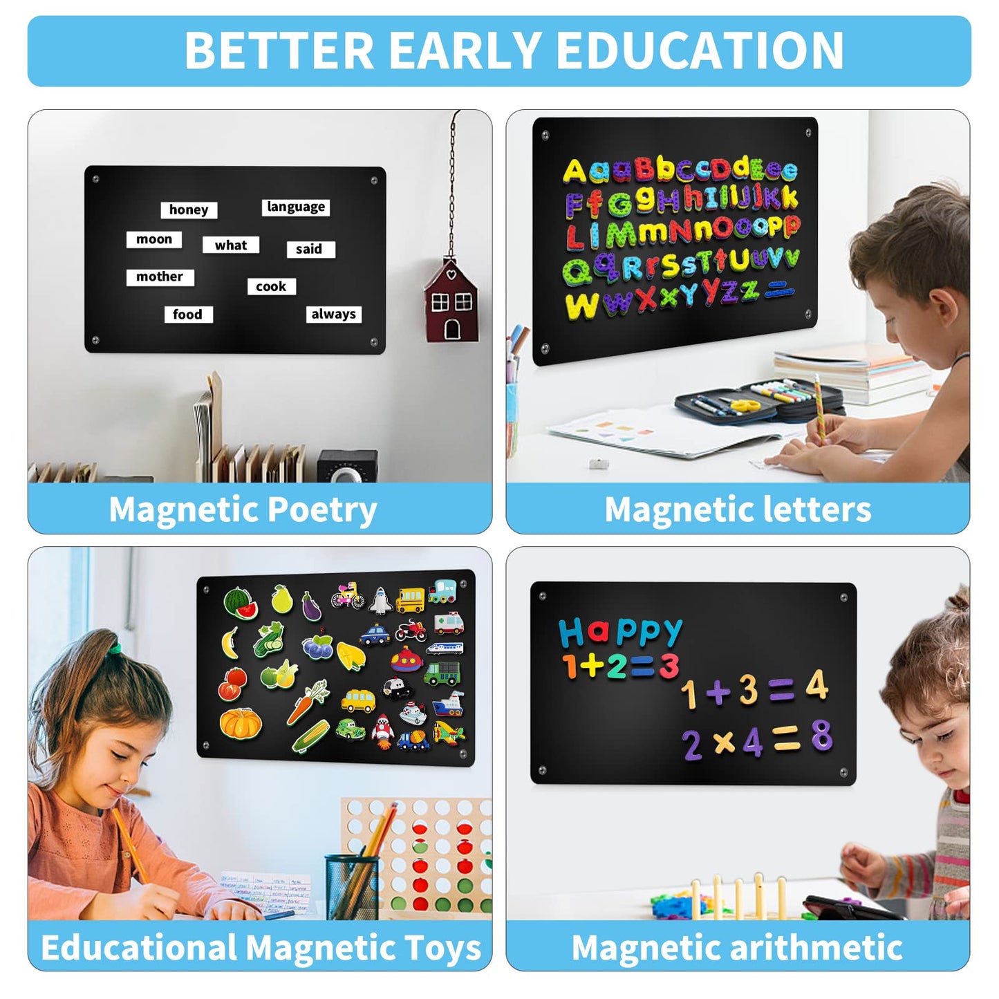 Magnetic Board, 17.1" x 11.8" Magnet Display,for Magnets and Bulletin Board,Suitable for Wall, Refrigerator, Compartment, Cabinet etc,Comes with Dual Lock Tape for Easy Hanging (Black)