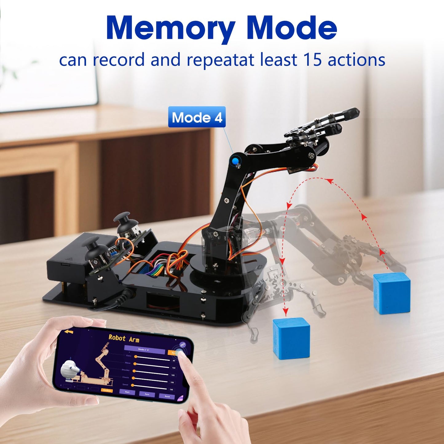 4DOF Robotic Arm Kit for Kids Compatible with Arduino IDE, Programming ESP32 Smart Robot Arm Building Kit STEM Educational Desktop Toy with Joystick and Web App Control for Children Ages 8+ and Adults