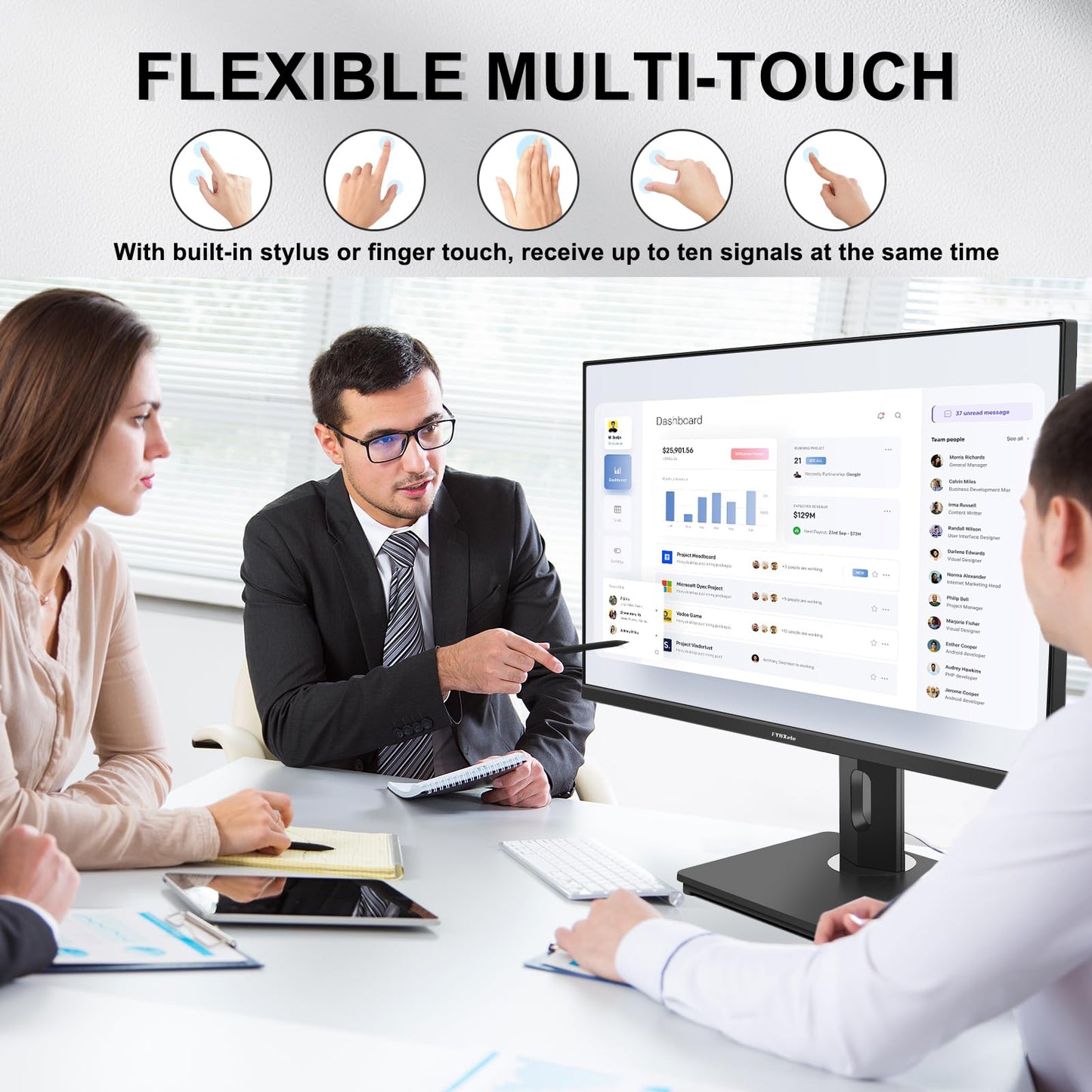 FYHXele 27 Inch Touchscreen Monitor, IPS FHD 1080P Touch PC Display, 75Hz, LED Backlit Multi-Touch Monitor, VESA, HDMI & VGA & USB Computer Touch Screen for Gaming, Business, Warehouse, Bar, Gym