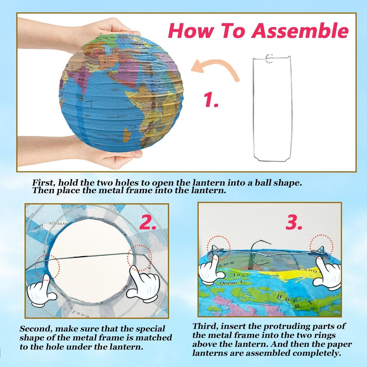 JIEFULL 16 Pcs 12 Inch Globe Paper Lanterns for Ceiling Hanging, Large Earth Lantern Around The World Map Decorations
