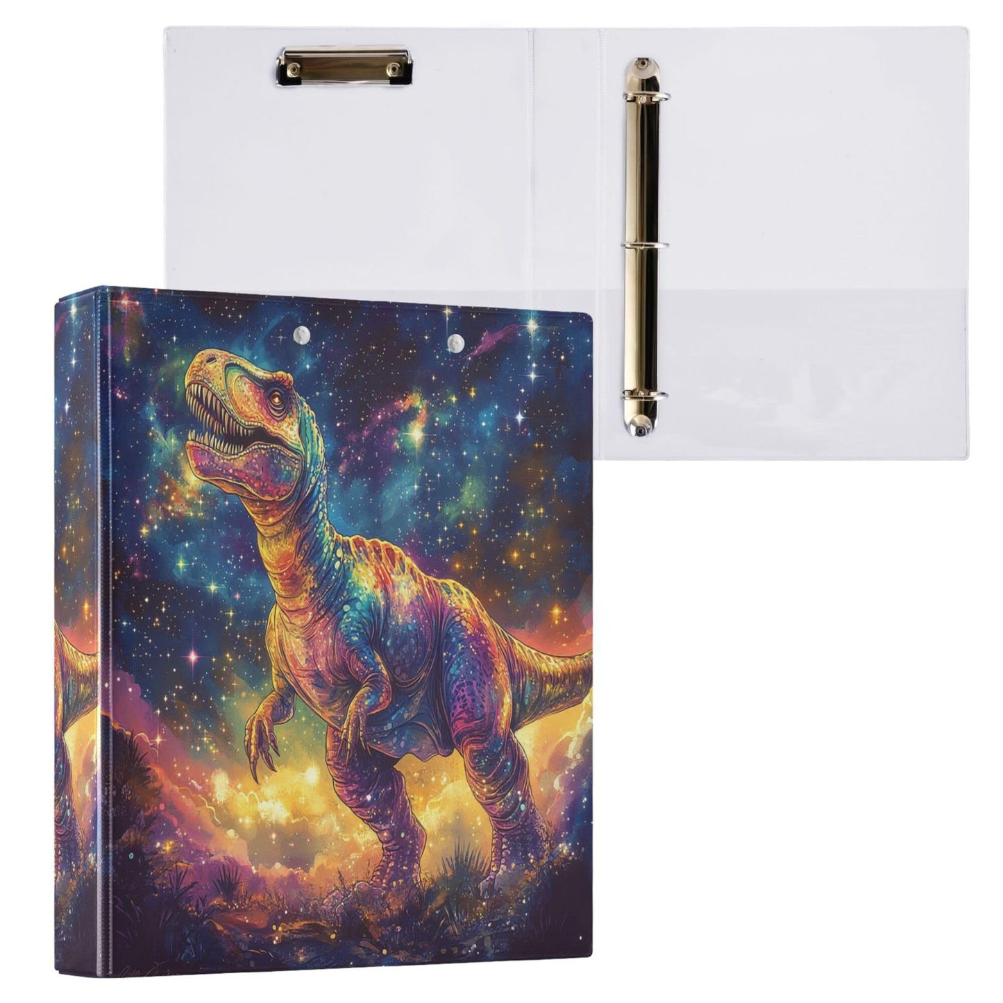 T. Rex Round Ring Binders 1.5 Galaxy Tyrannosaurus Animals 3 Ring Clipboard Binder for Office School Work Supplies File Folder 200 Sheet Capacity Easy Open