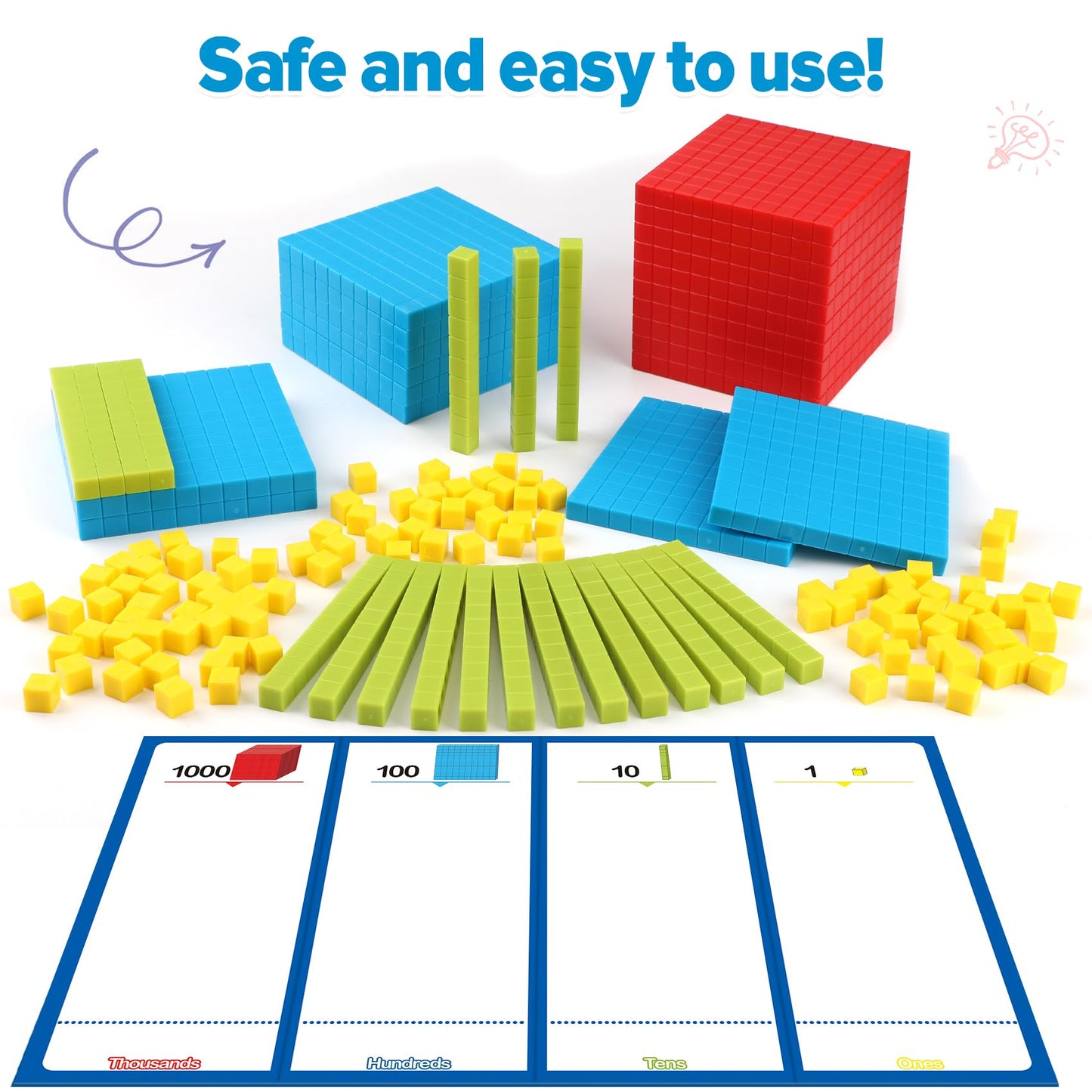Torlam 131 PCS Base Ten Blocks for Math - Place Value Blocks, Plastic Base 10 Math Manipulatives 1st Grade, Math Counters, Math Cubes, Counting Cubes for Kids Kindergarten Math