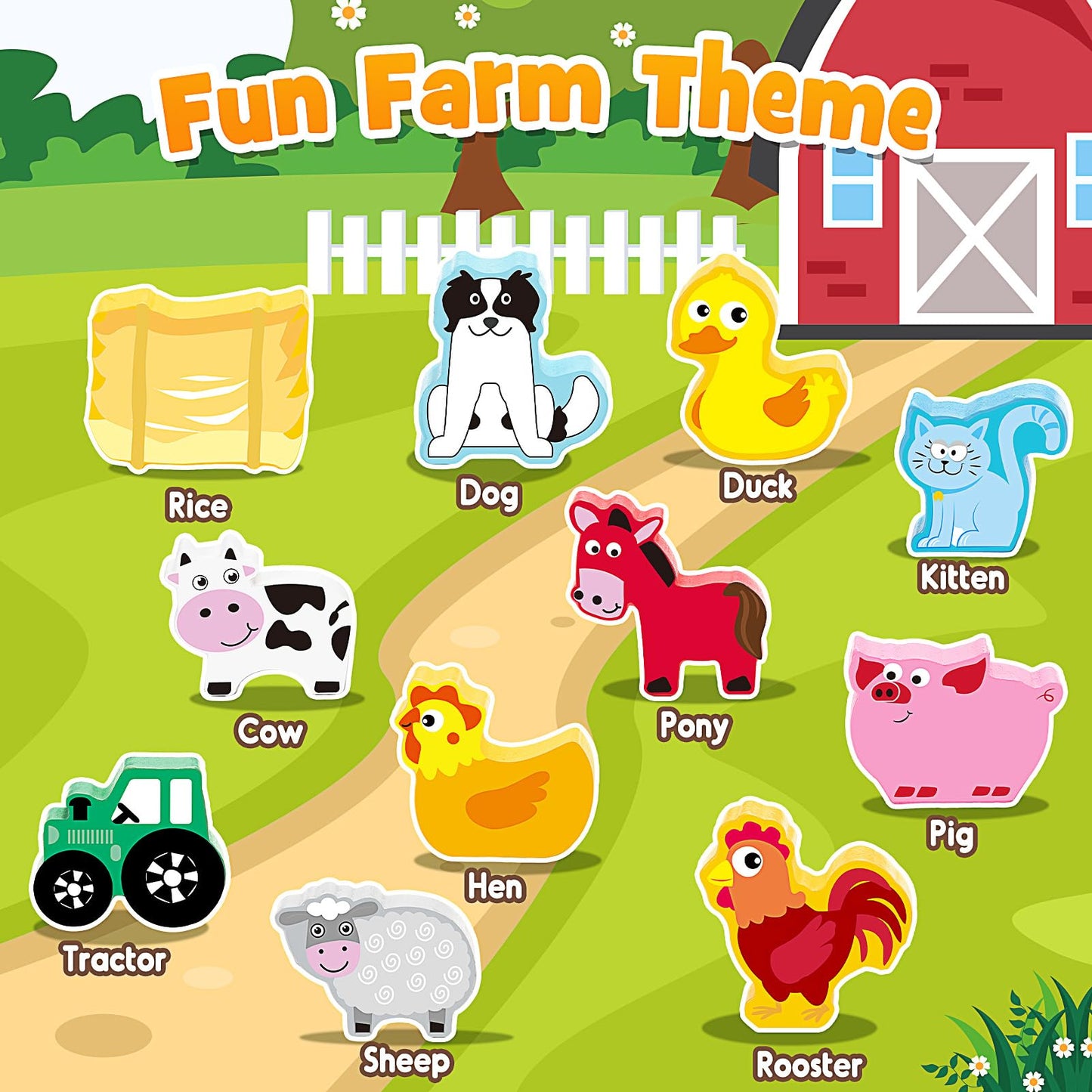 IPOURUP Montessori Toys for Kids 3-7 Wooden Farm Animal Blocks Stacking Games Educational Toy for 3 4 5 6 Year Old Girls Boys Christmas Birthday Gifts for Grandkids Toddler Balance Game Girls Age 3-5