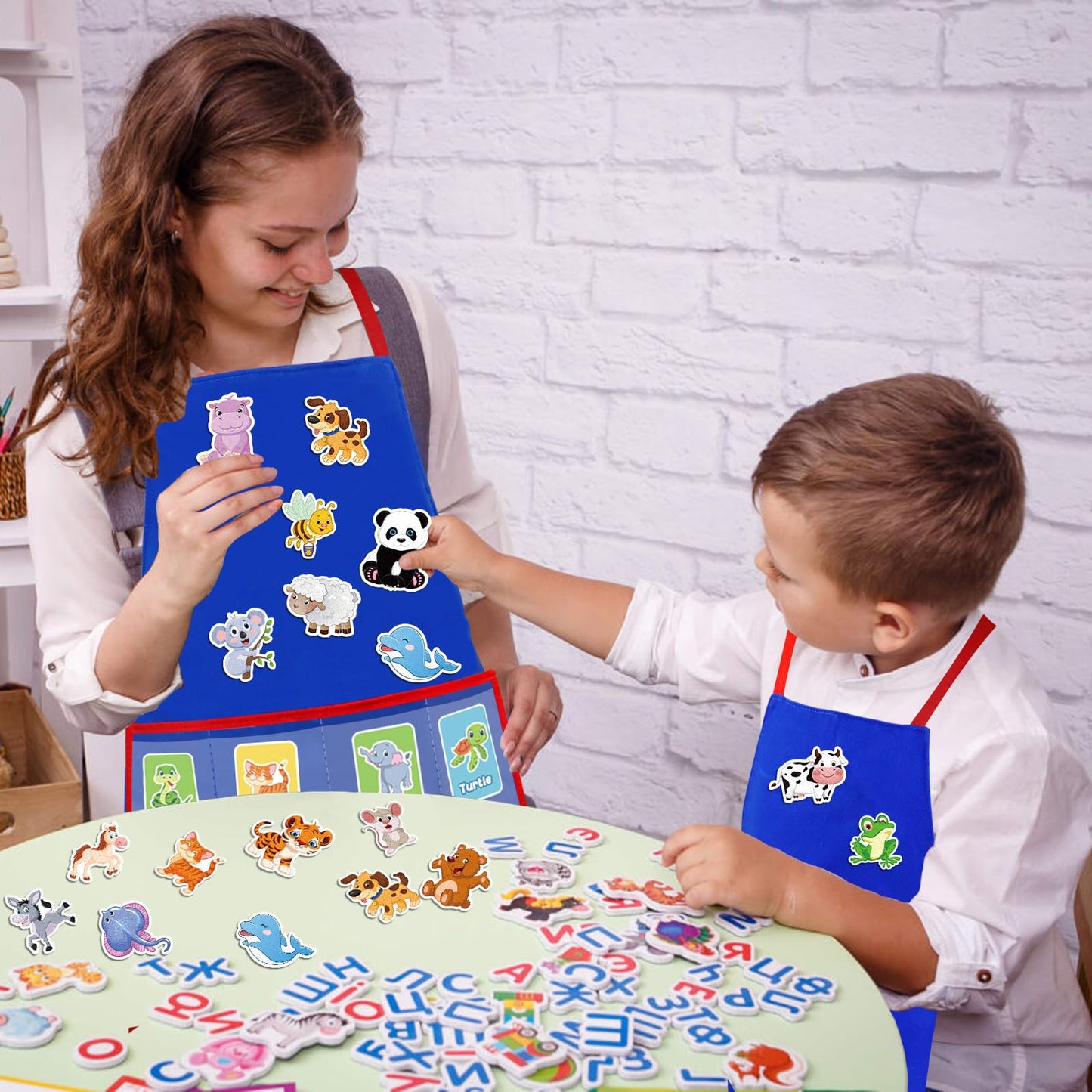 AKAYOK Felt Aprons for Autism - 3 Pocket Educational Storytelling Apron for Preschool, Autism, Classroom, and Homeschooling - Durable, Washable, and Interactive Learning Tool