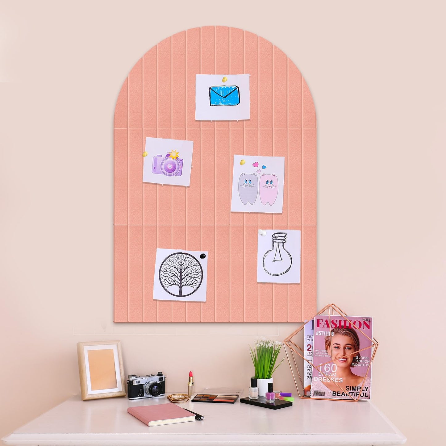 Yunihome Large Cork Board for Wall & Office Decor, 36" x 24" Arched Felt Bulletin Board Pin Board Vision Board with 30 Pins – 6 Customizable Wall Tiles for Office Home Bedroom, Photo & Picture Display