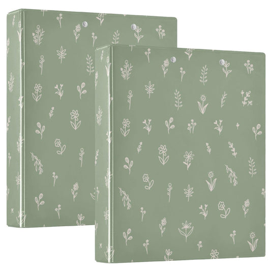 Sage Green Round Ring Binders 1.5 Inch Flowers Sunflower Daisy Leaves 3 Ring Clipboard Binder for Office School Work Supplies File Folder 200 Sheet Capacity Easy Open
