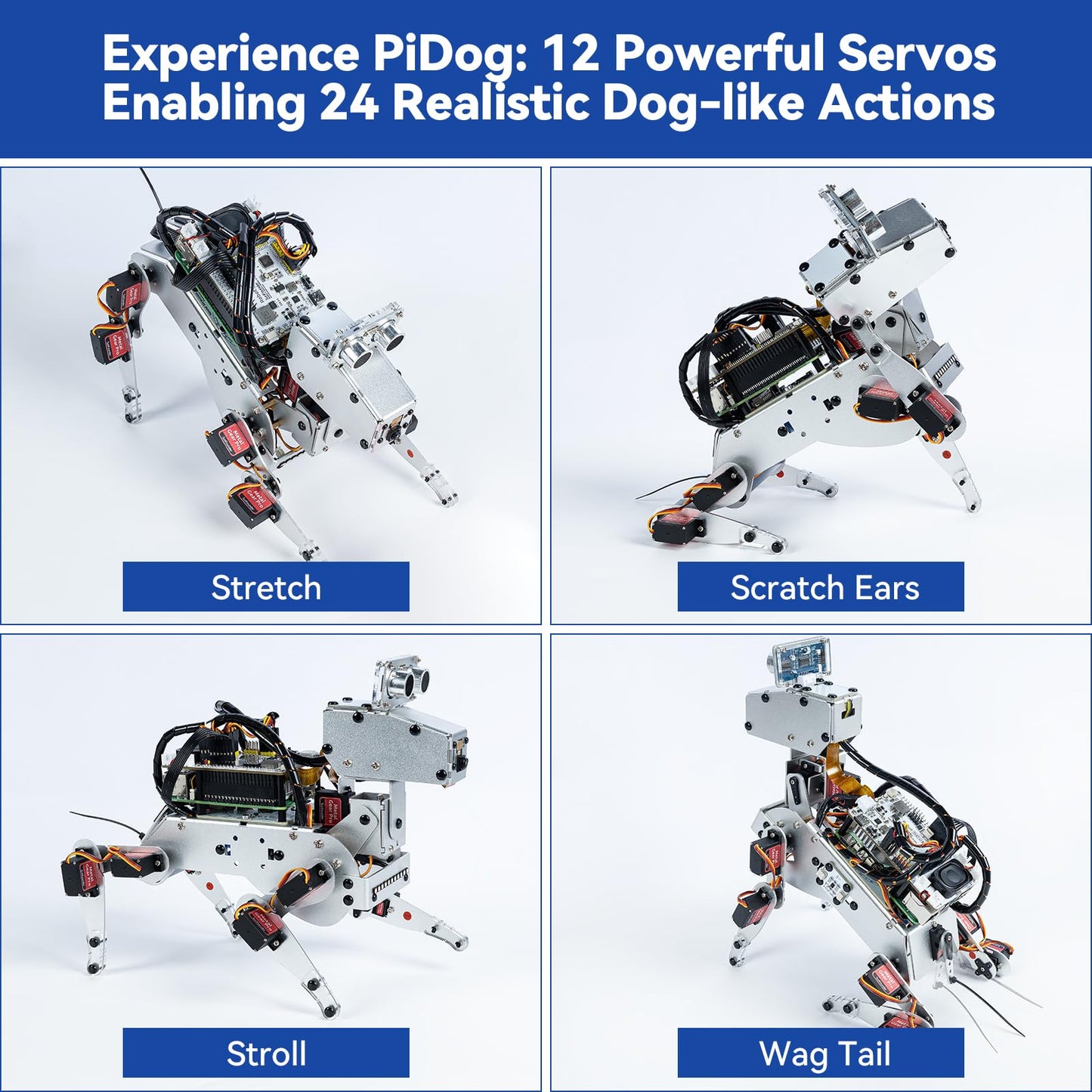 SunFounder PiDog AI Robot Dog Kit for Raspberry Pi 5/4/3B+/Zero 2W, Openclaw LLMs ChatGPT/Gemini/Grok, Voice&Video Recognition, Python, App, Battery, Gyroscope, Camera (RPI NOT Included)