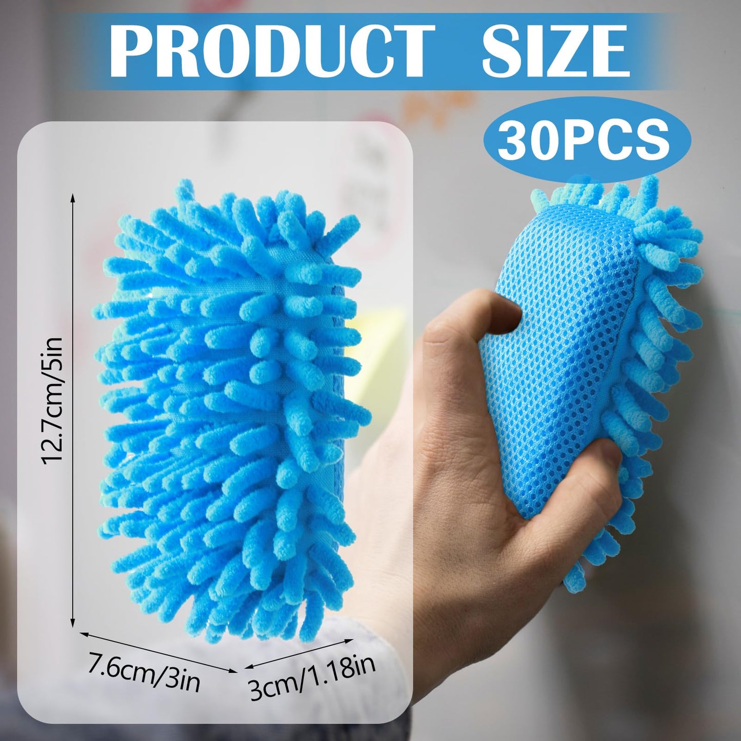 Sherr 30 Pcs Microfiber Shag Dry Erasers Bulk Magnetic Whiteboard Eraser Washable Colorful Chalk Board Eraser Markers Chalk for Adults Home Office Supplies(Blue)