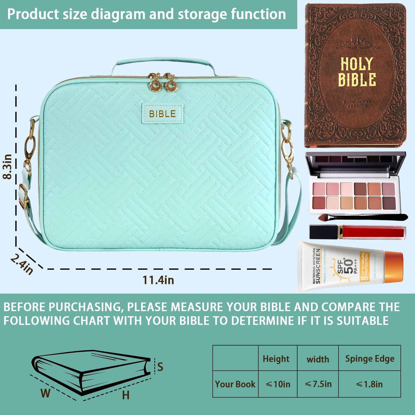 Bible Cover for Women Bible Case, Large Bible Bag, Bible Study Supplies Bible Journaling Kit Book Carrying Case with Bible Highlighters Tabs, Valentines Day Christian Gifts for Women (Blue)