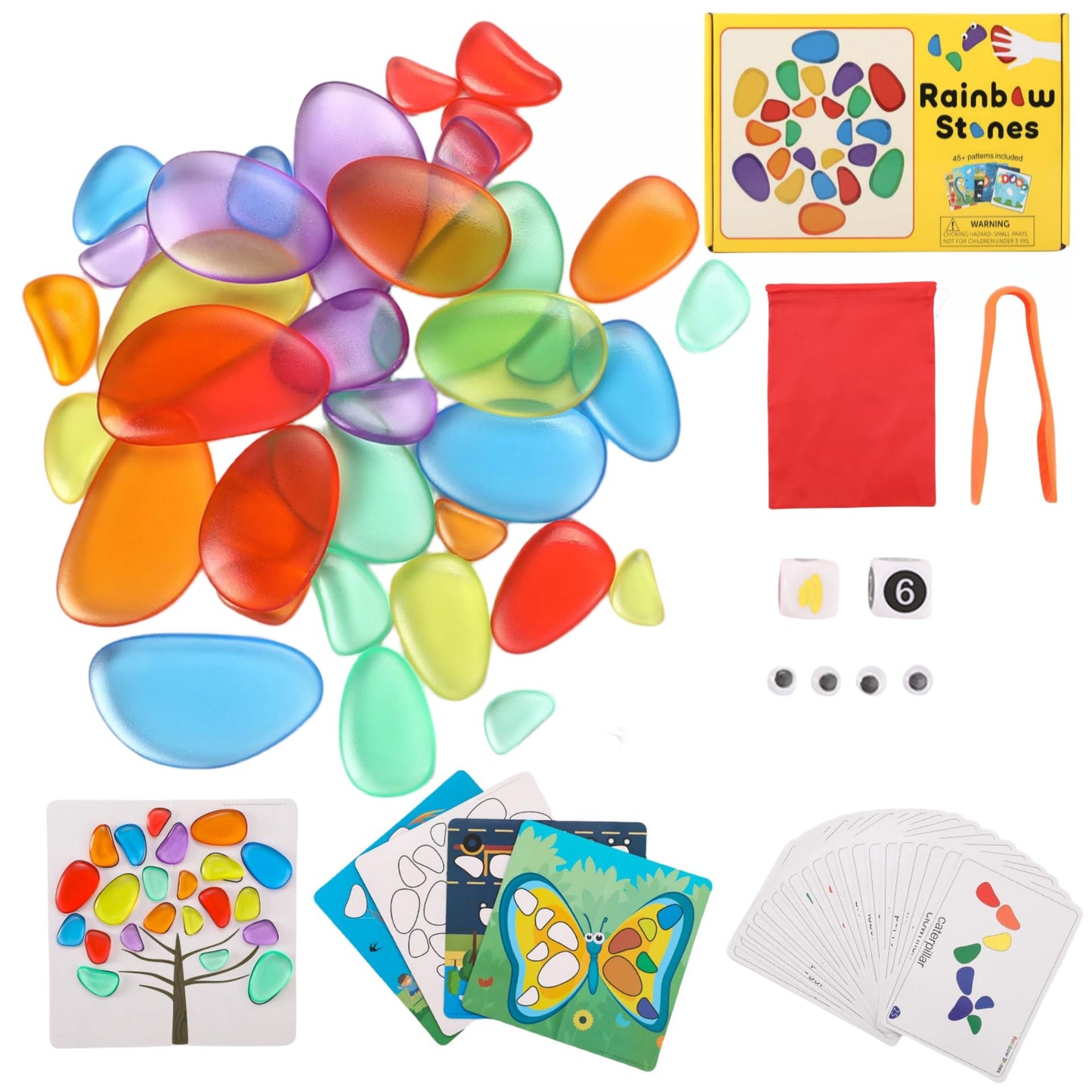 Odoorgames 100 Pcs Translucent Bear Counters - 10 Colors - Kindergarten Classroom & Light Table Manipulatives，36 Pcs Translucent Pebbles, Rainbow Stones,Light Table Manipulatives Preschool