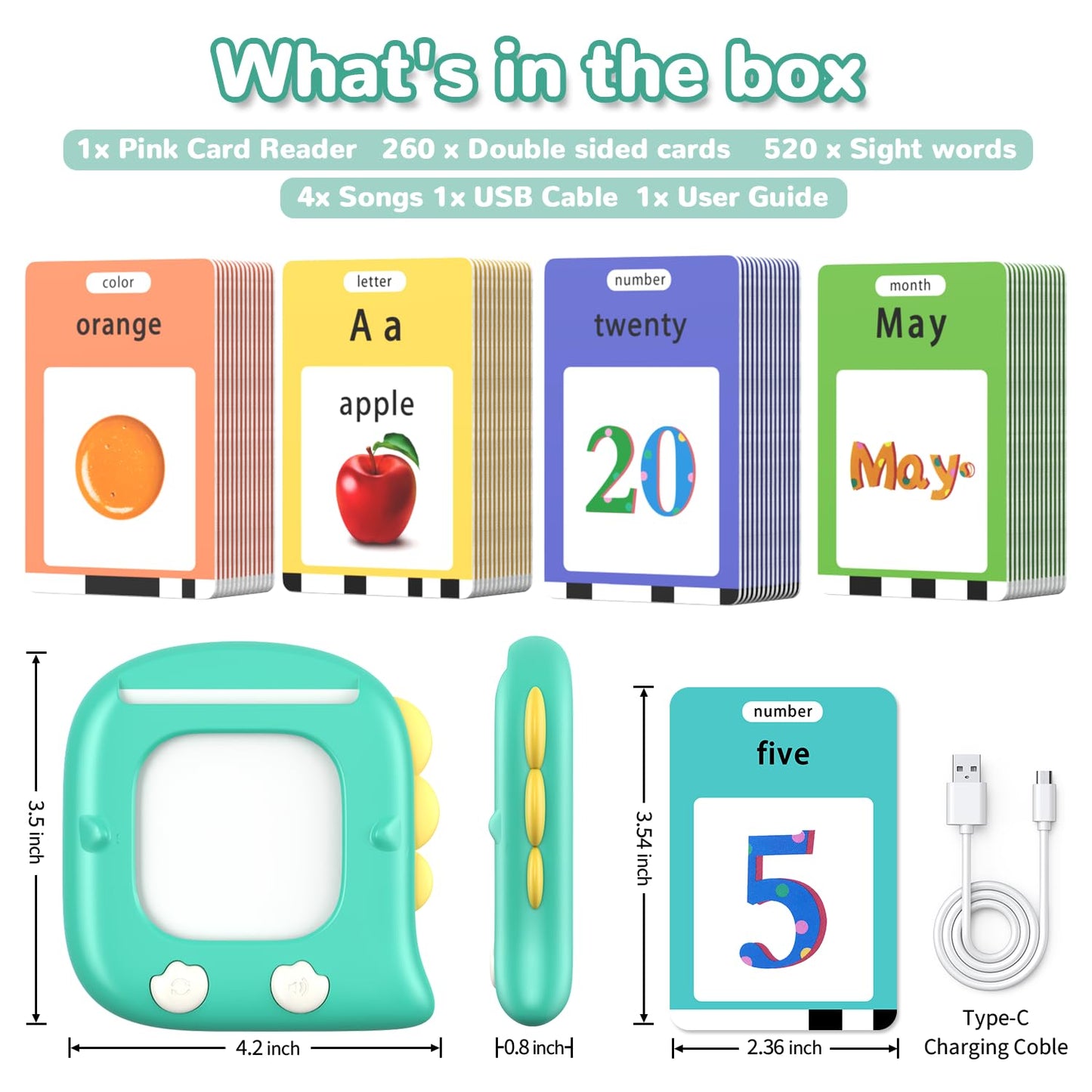 Kidzdo Talking Flashcards for Toddlers 1 2 3 4 5 6 Years Old, 520 English Sight Words Educational Toy, Pocket Speech Language Toys, Autism Toys for Kids 1-6, Birthday Gifts for Boys and Girls, Green