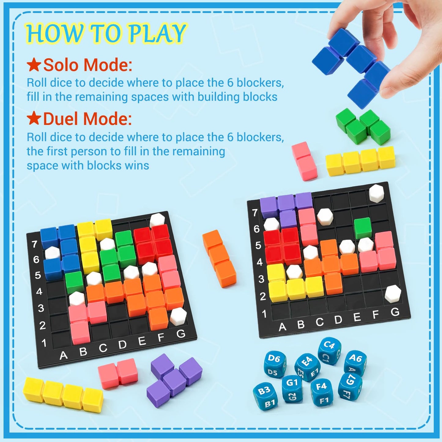 STEM Puzzle Game The Brain Square 2.0 with 10,000,000+ Solutions Pattern Matching Blocks Brain Teaser Toy Roll Dice & Race Your Opponent to Fill Grid for Kids 5+ Back to School Birthday Gift(Hard)