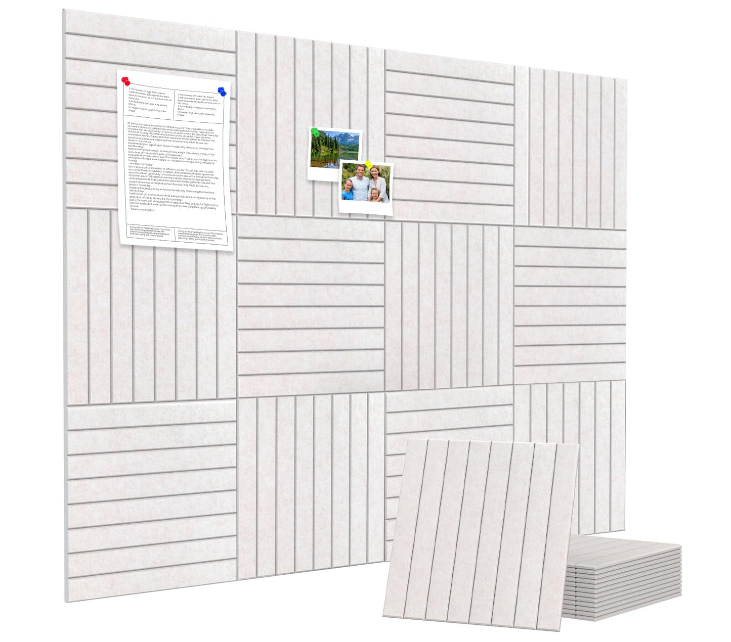 Large Cork Board Alternative 48” X 36” Felt Bulletin Board Tiles, with 30 Pushpins, 60 Adhesive Tabs,12-Pack Slat Wall Paneling, Cork Boards for Office Push Pin Board Felt Board - Oatmeal