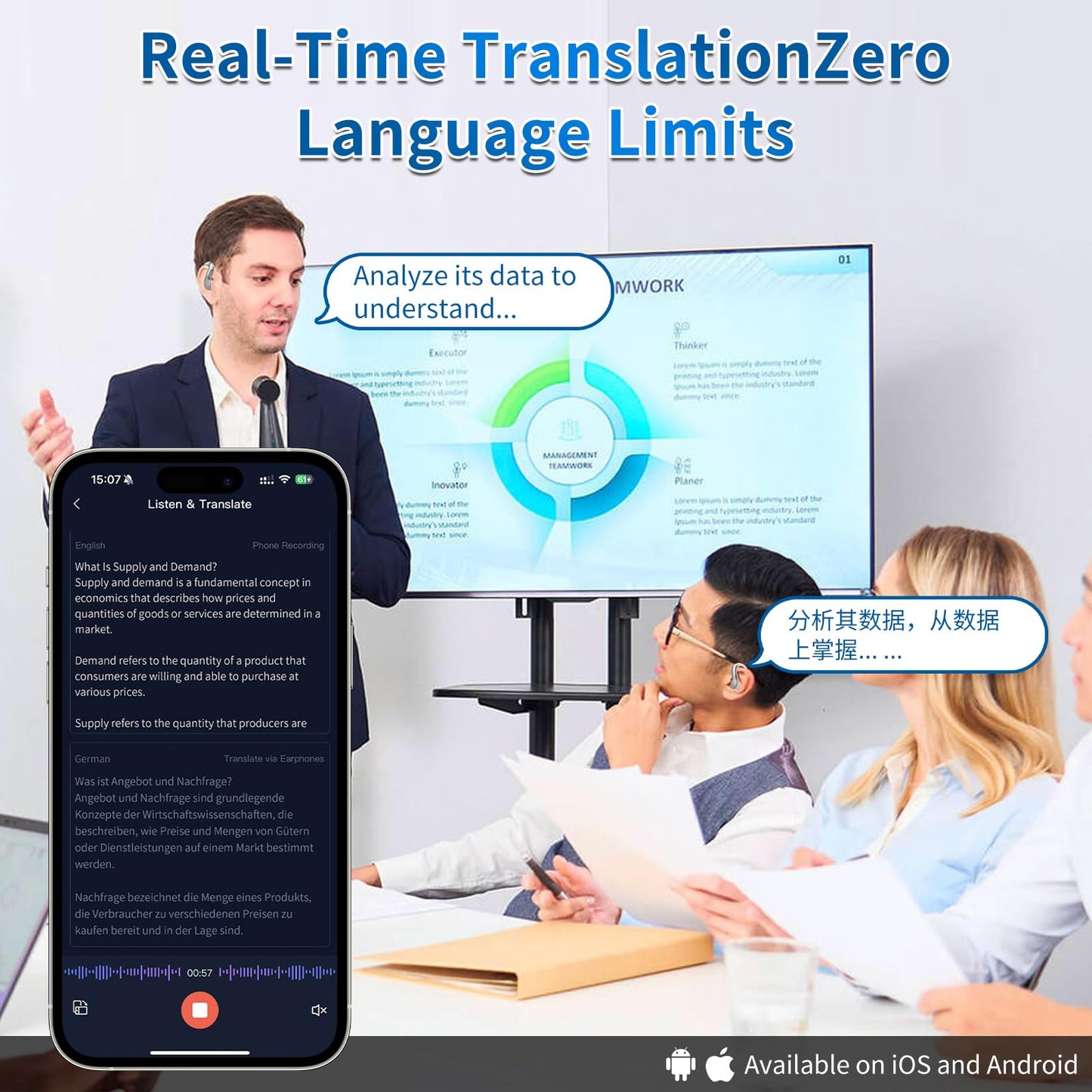 AI Translation Earbuds Real Time, 144 Languages Translator Earbuds, Bluetooth Open-Ear Translating Earbuds with 30H Playtime, Instant Voice Translator Device for Travel, Business, Learning, White