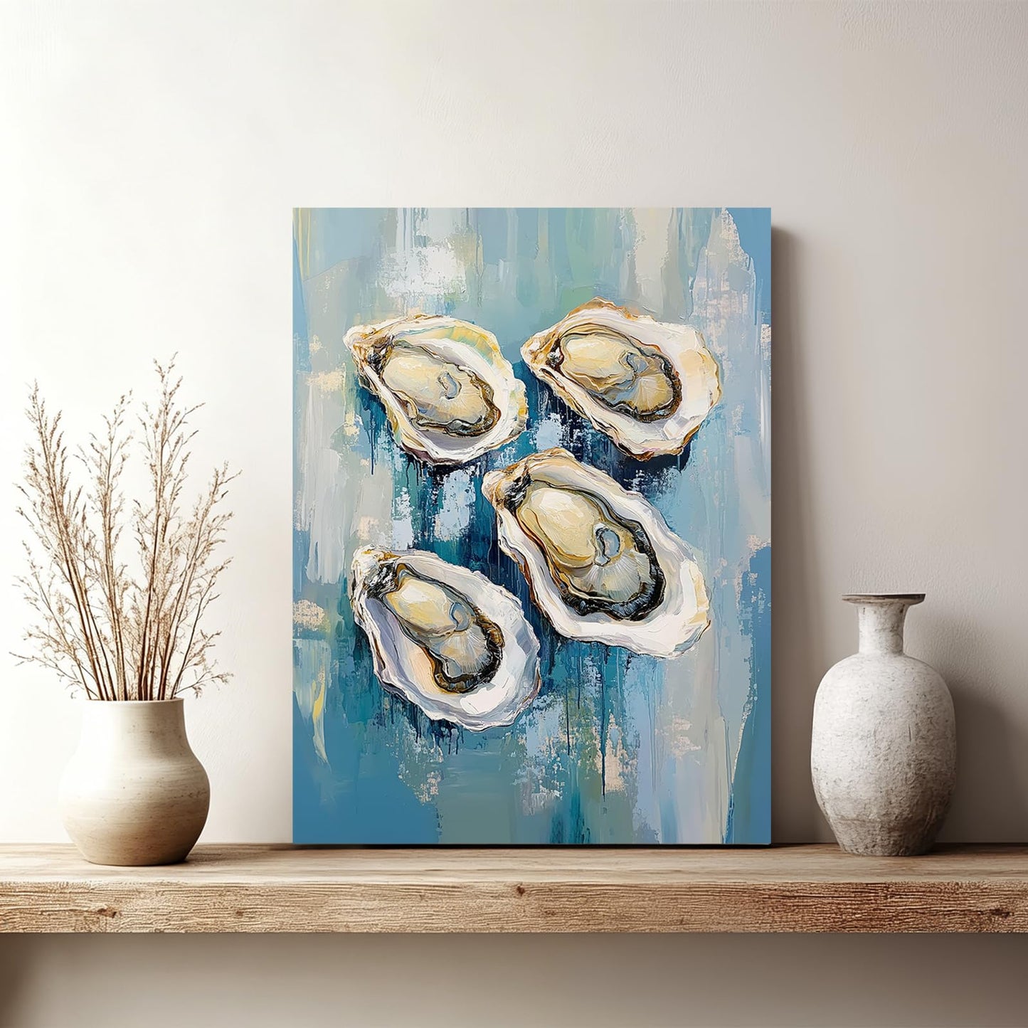 Oyster Wall Art, Coastal Oyster Pictures Wall Decor, Shell Canvas Prints Painting, Framed Fashion Artwork for Bathroom Bedroom Living Room Kitchen Dinning Room Office Home Decoration 12x16