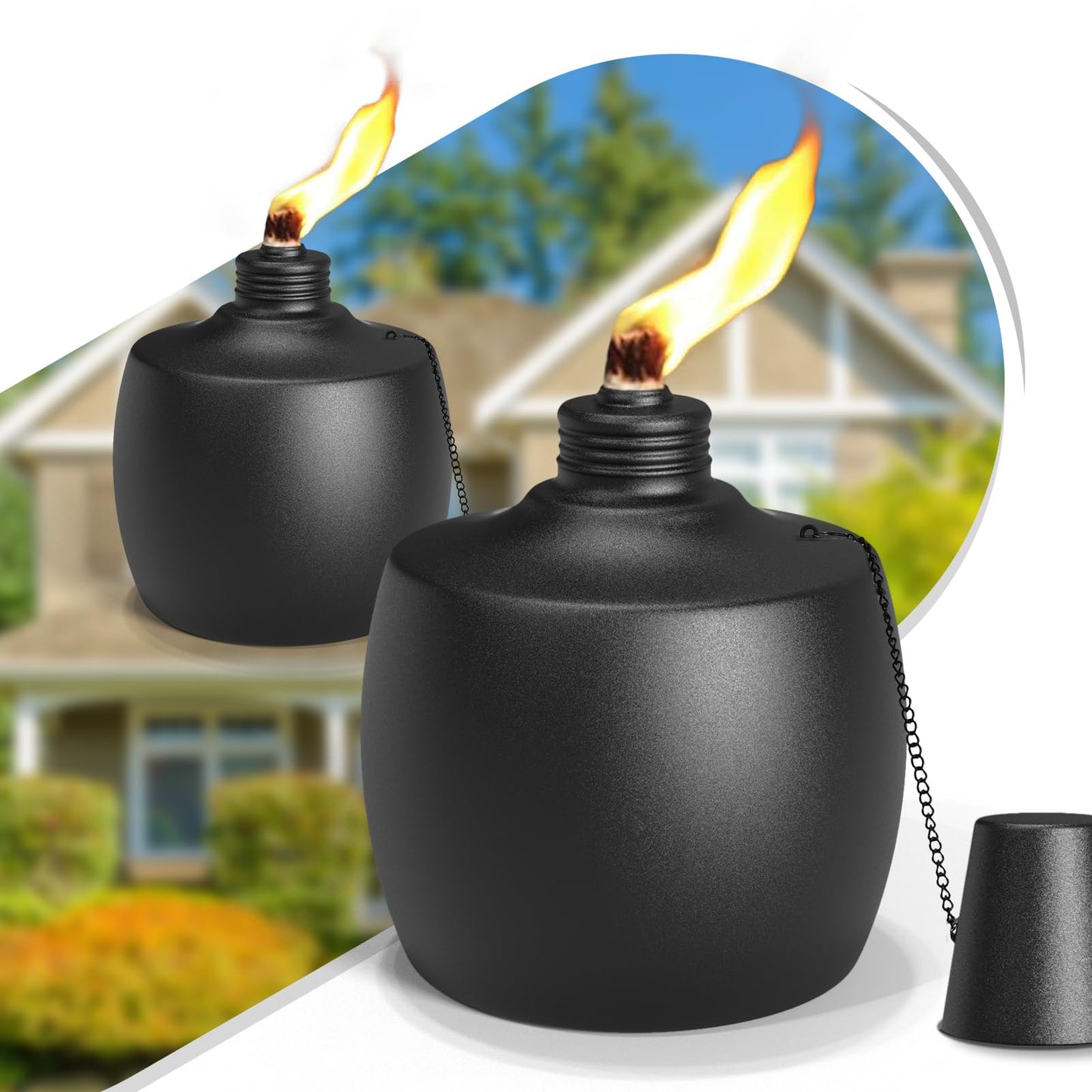 FALBAWR Citronella Tabletop Torches 2-Pack, 21.5 oz, Metal Oil Burner, Black, Model YT-ZM-2P, for Outdoor Yard Patio Garden