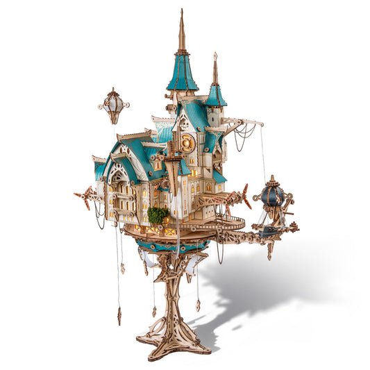 FUNPOLA 3D Wooden Puzzle Steam Castle Model – Steampunk Baroque Floating Castle DIY Building Kit