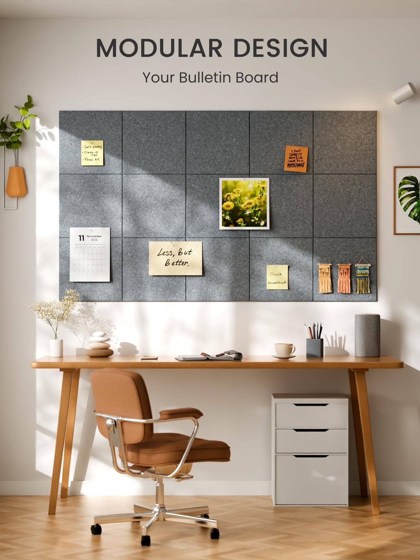 Bumusty Large Cork Board 48" x 36" Alternative - 12 Pack Felt Wall Tiles with 70 Safe Removable Adhesive Tabs, 30 Pushpins, Cork Boards for Walls Pin Board Bulletin Board Office Decor (Blue Gray)