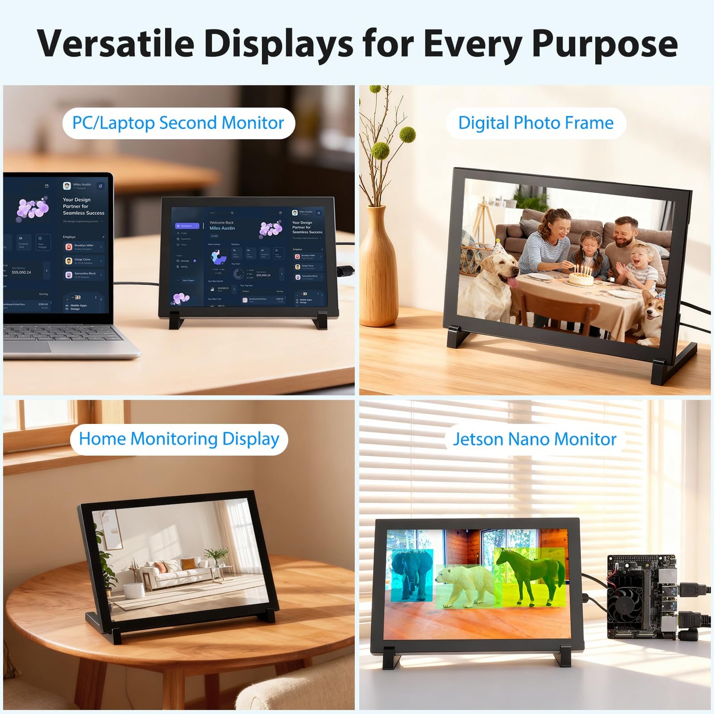 ELECROW 8 Inch Touchscreen Monitor, 1280x800 IPS LCD HD Display with Stand, Portable Capacitive Touch Screen Compatible for Raspberry Pi 3/4/5, Win 11/10/8/7, Jetson Nano, laptops, Game Consoles
