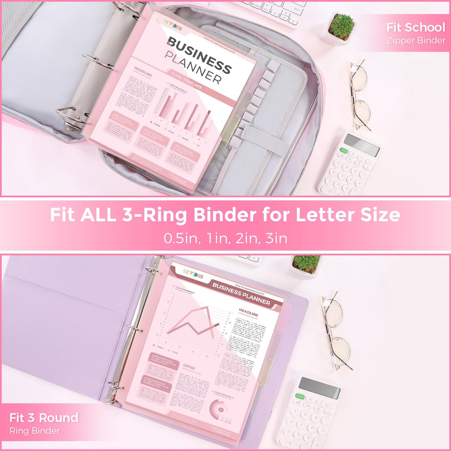 SKYDUE Binder Dividers with Two Pockets, 3Sets, 5 Tabs Dividers for 3 Ring Binder, Plastic Binder Dividers with Tabs for School, Office, and Home Organization,Pink